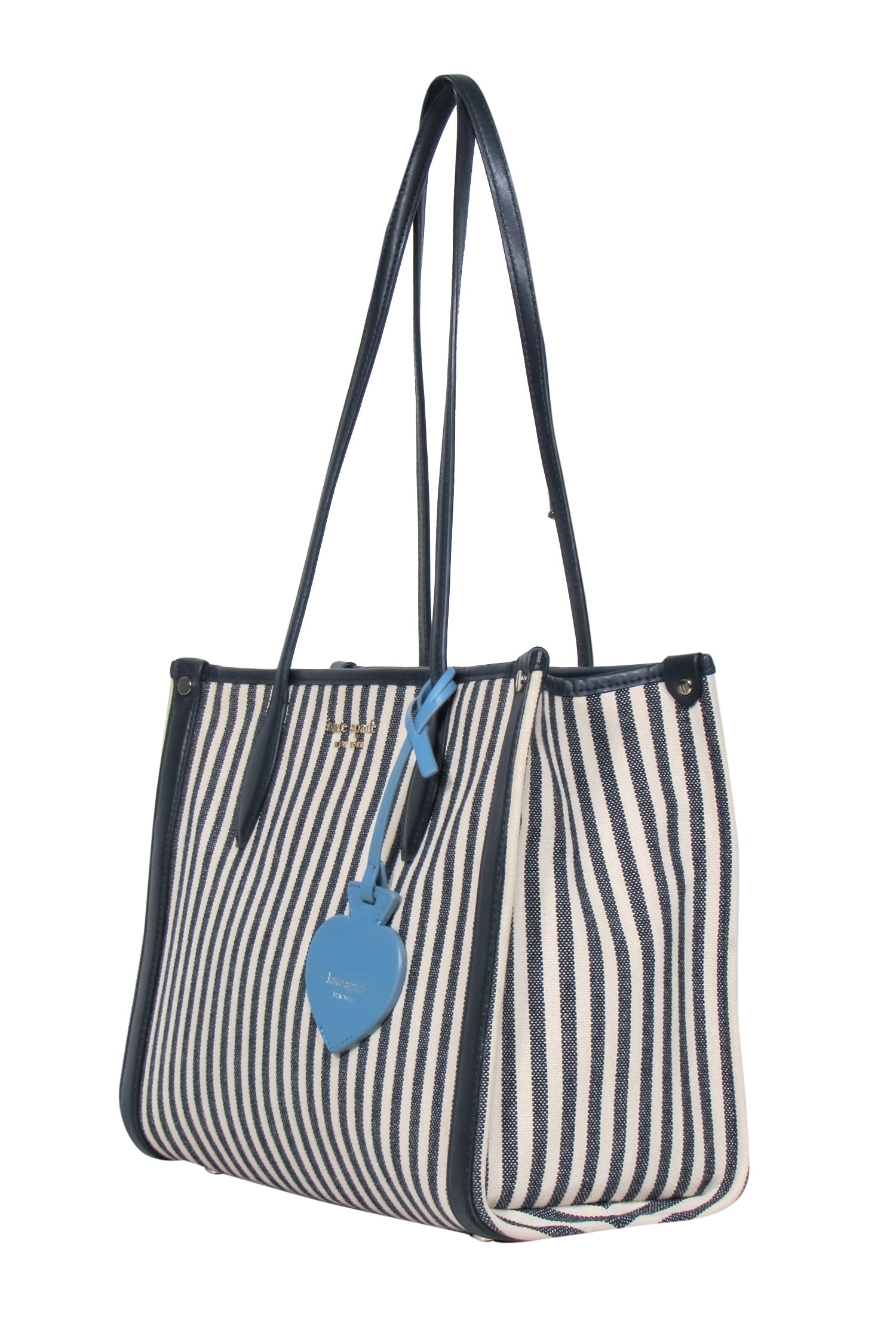 Kate Spade's Stunning Beige & Navy Striped Canvas Tote with Leather Trim