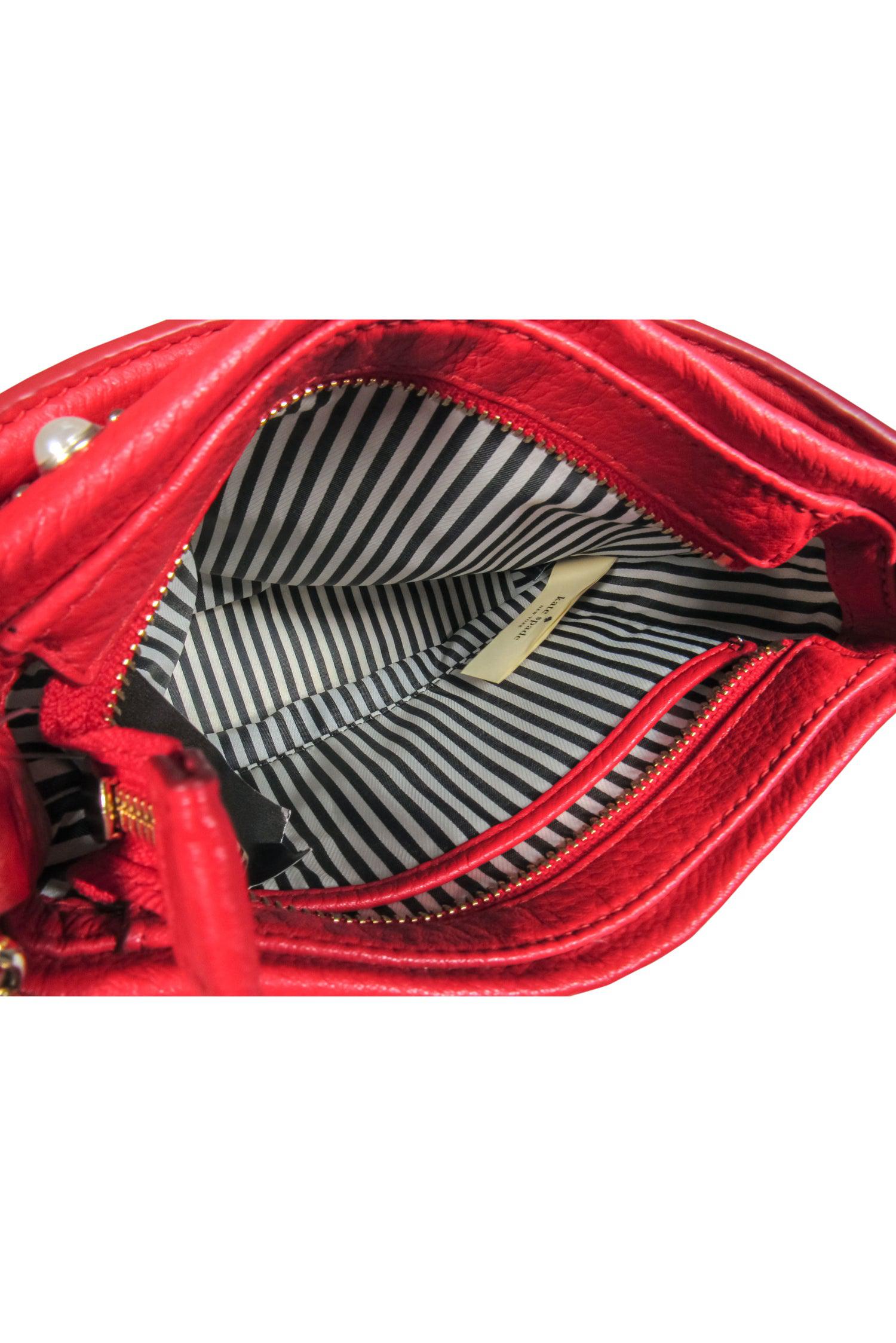 Kate Spade Red Leather Pearl-Accented Crossbody: A Chic Fashion Statement