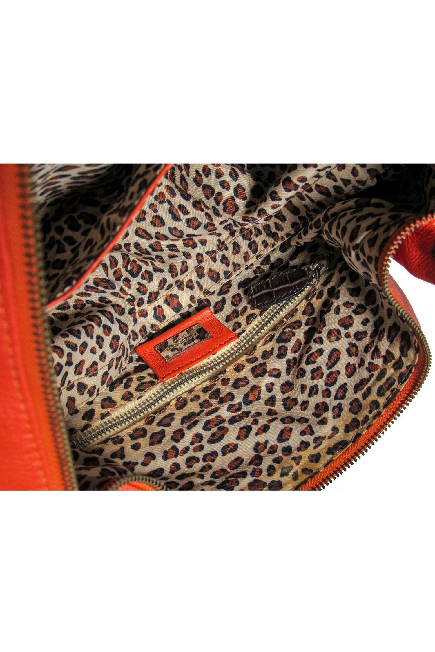 Dolce & Gabbana Orange Textured Leather Shoulder Bag with Exquisite Reptile Embossed Trim