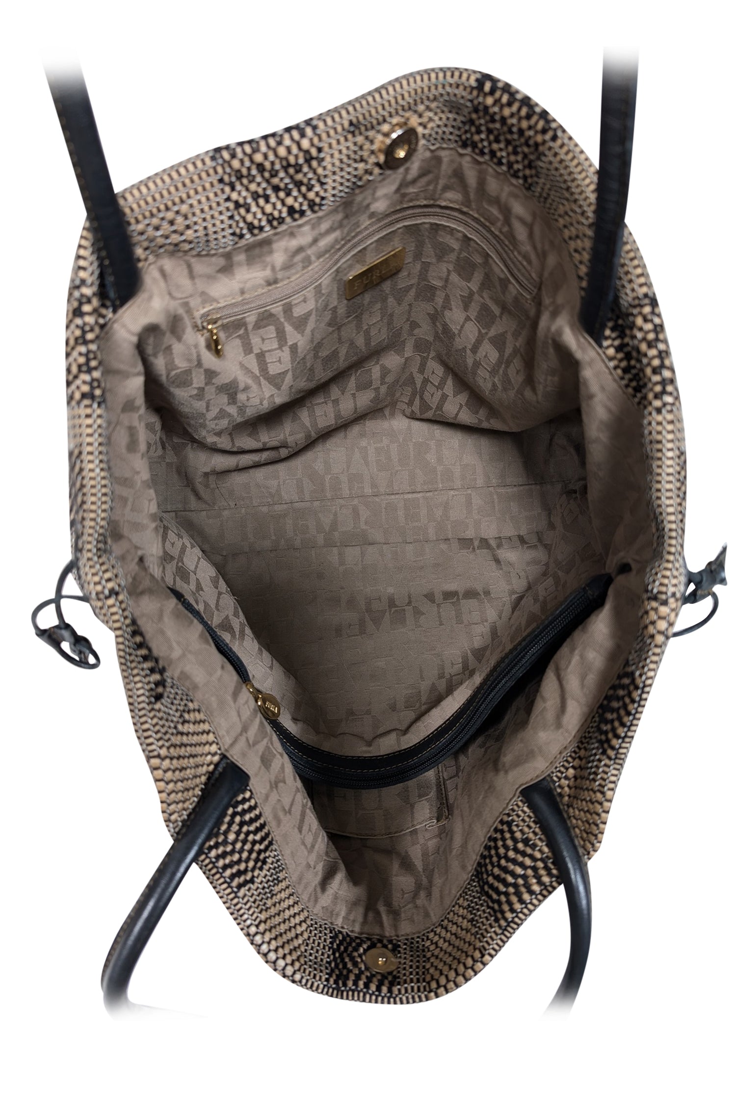 Furla - Stunning Beige & Black Woven Print Tote Bag