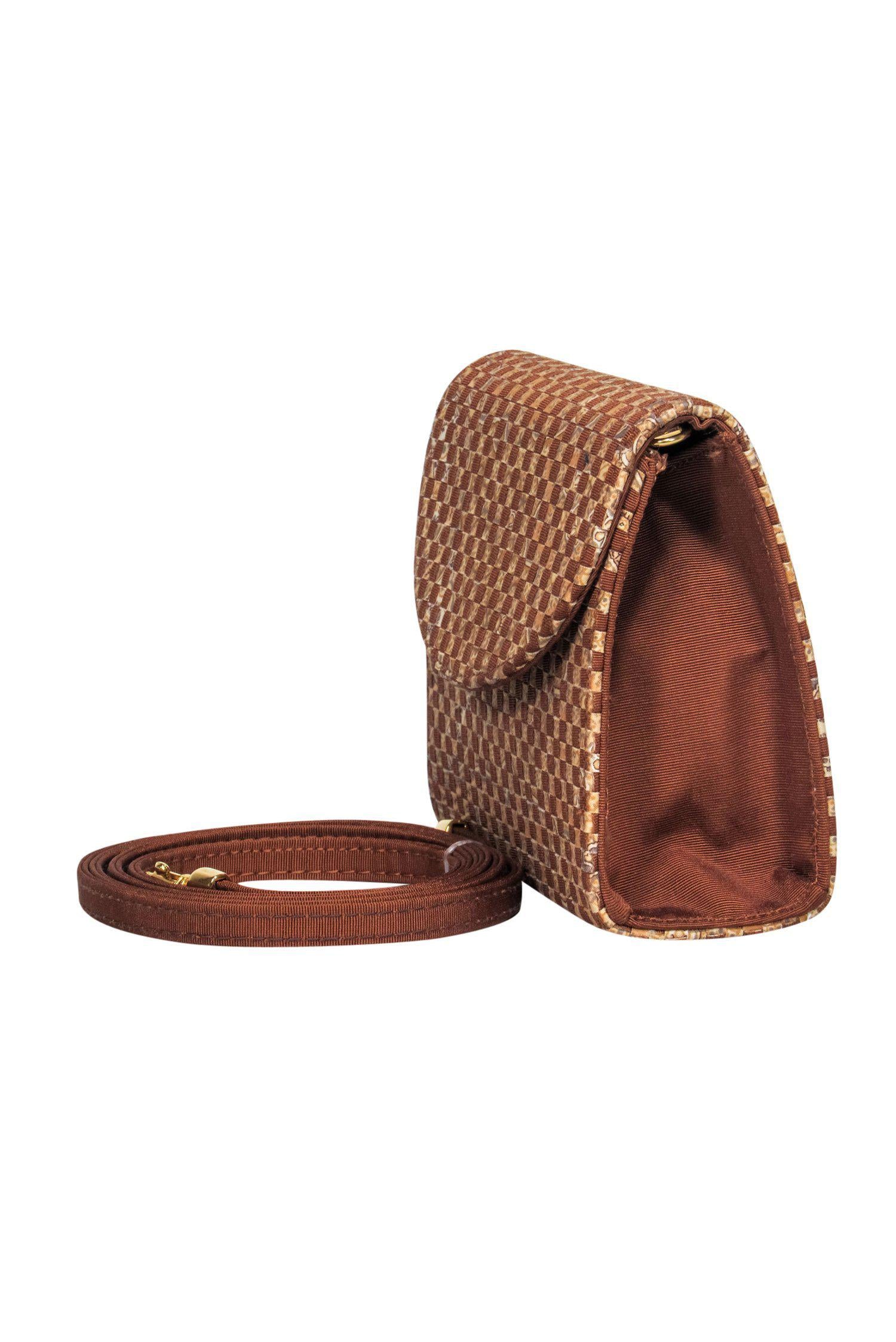 Etro's Stylish Brown & Beige Checkered Mini Crossbody Bag