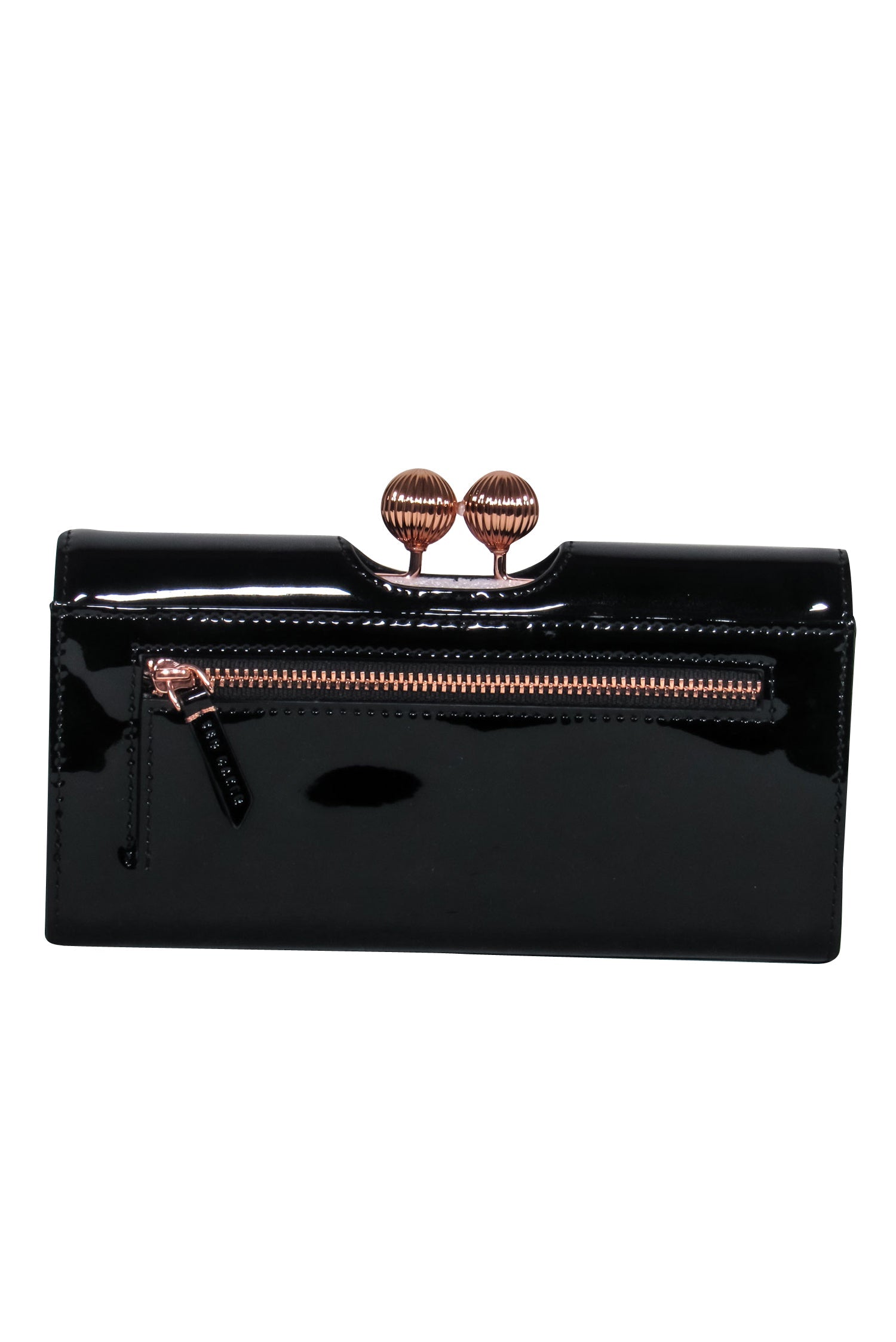 Ted Baker Black Patent Leather Wallet with Stunning Rose Gold Hardware