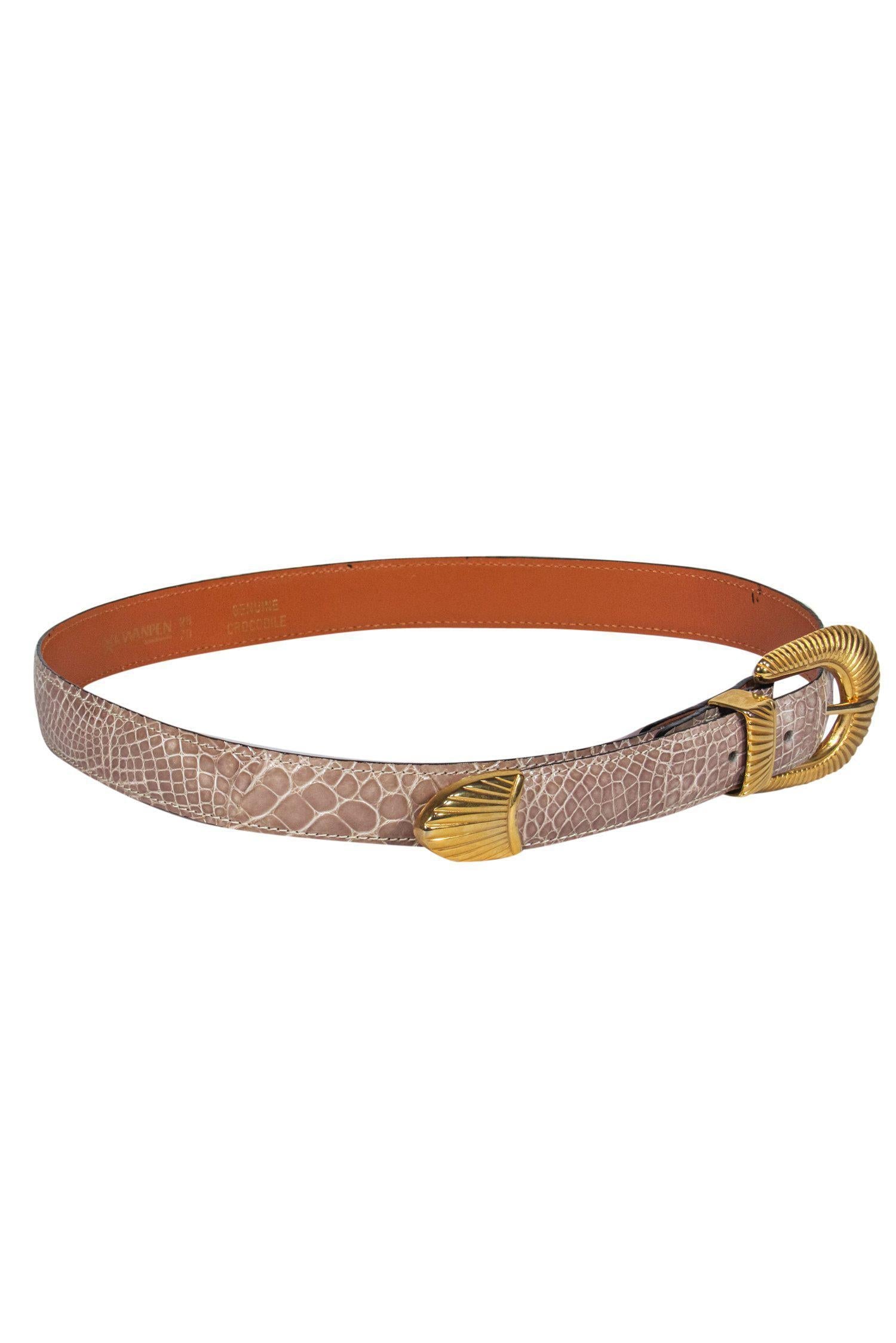 Kwanpen Glamorous Gray Crocodile Golden Buckle Belt