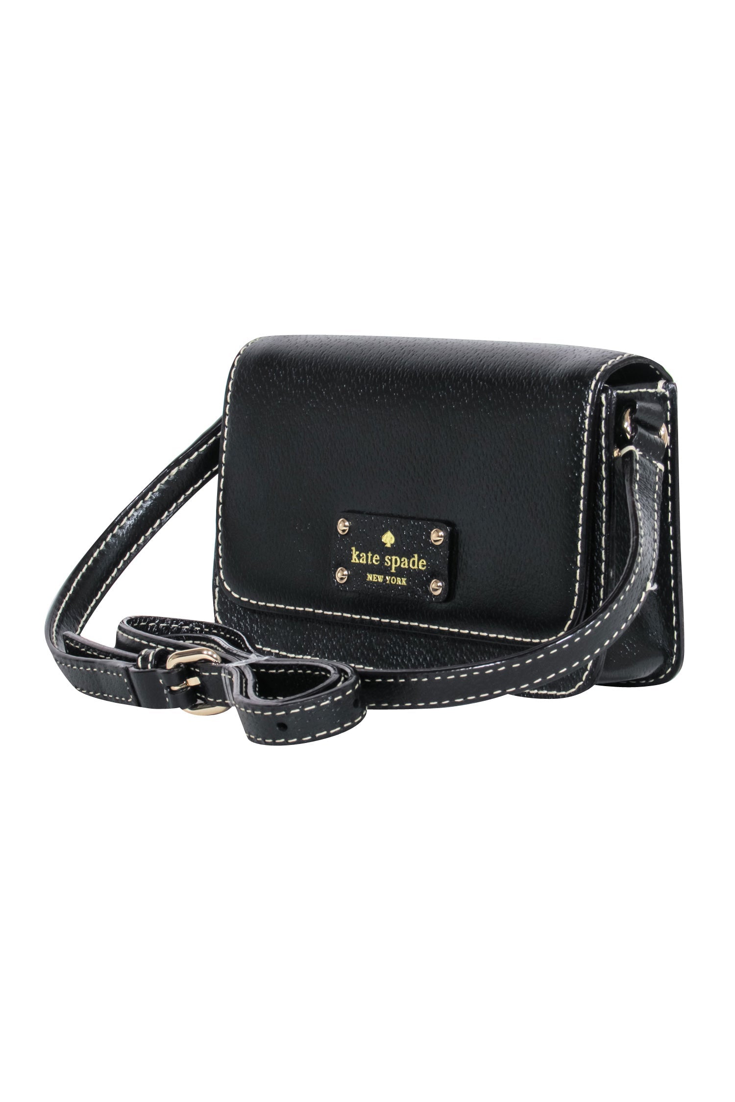 Kate Spade - Stylish Black Mini Crossbody with Cream Stitching