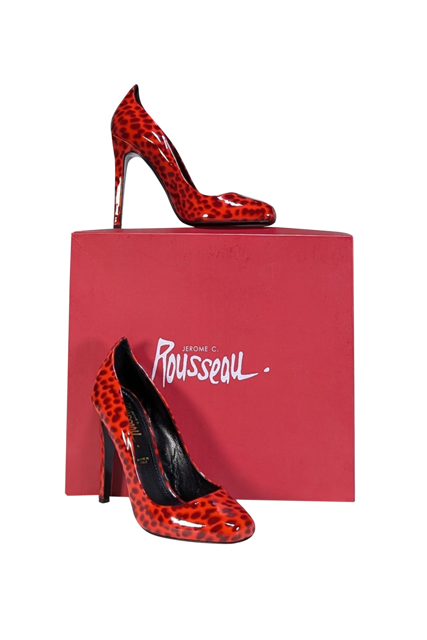 Jerome C. Rousseau Red Leopard Print Patent Leather Heels - Size 7: A Wildly Chic Fashion Statement