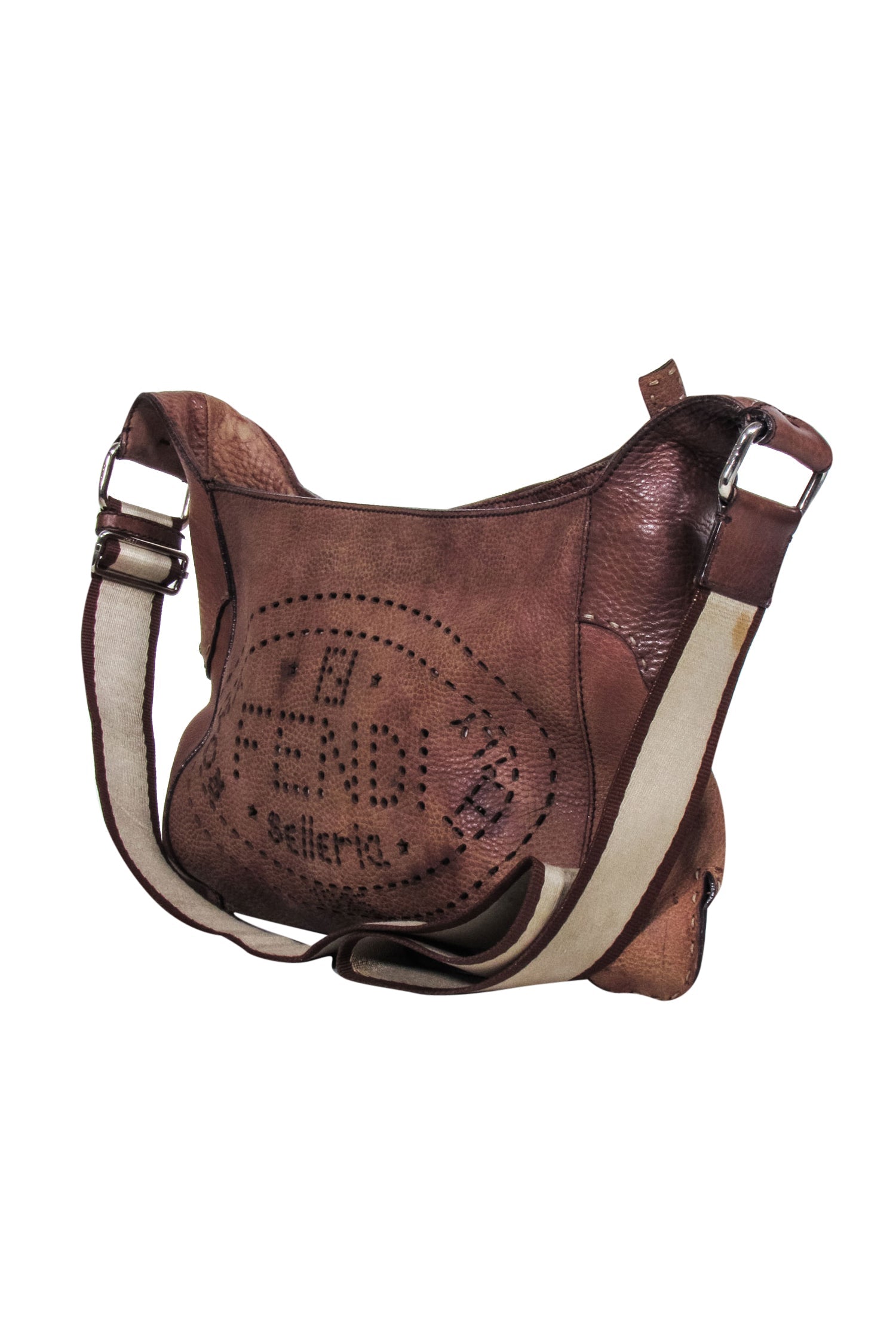 Fendi - Exquisite Brown Leather Laser - Cut Logo Crossbody Bag