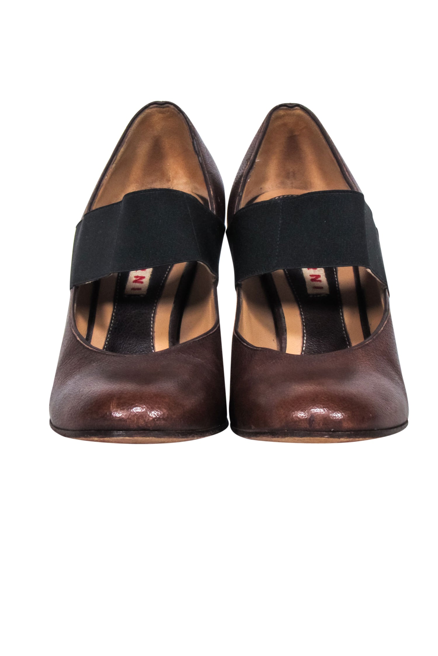 Marni's Stunning Brown Leather Pumps with Black Strap - Size 6.5