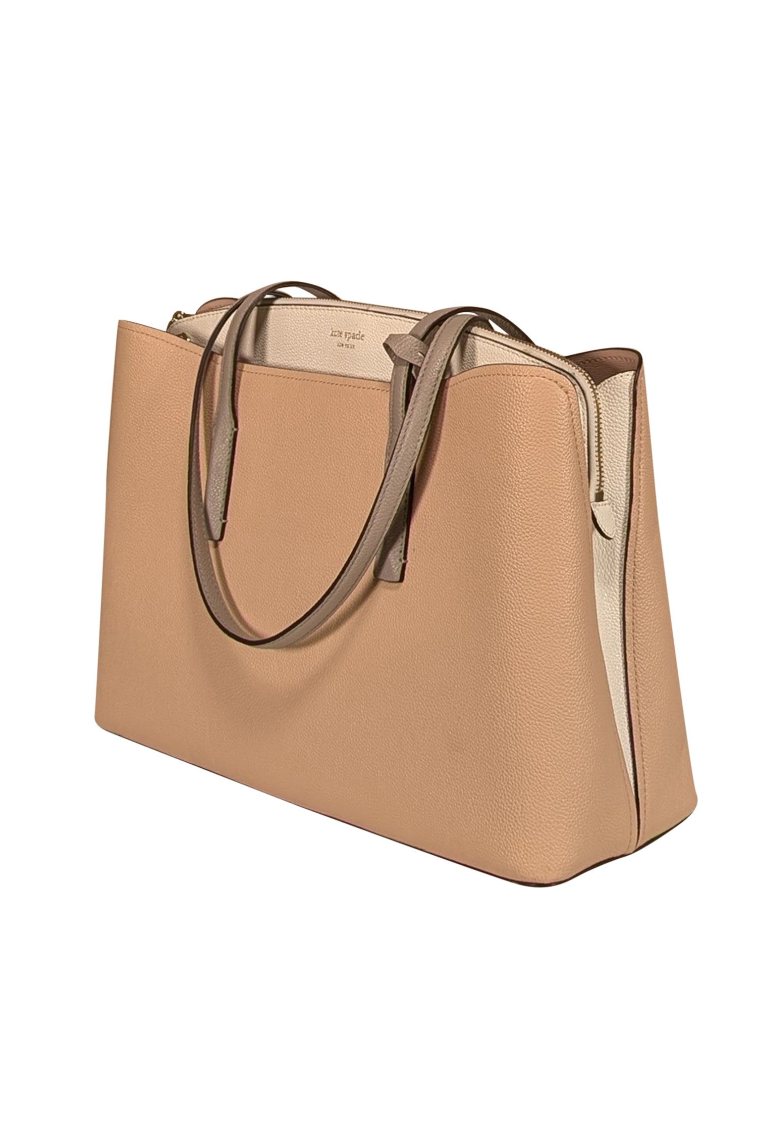 Kate Spade Elegant Beige, White & Grey Leather Large Tote Bag