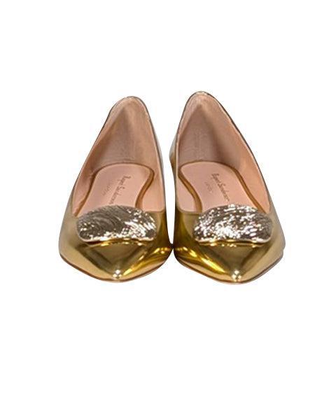 Rupert Sanderson Gold Metallic Pointed Toe Flats - Size 7.5 - Irresistible Style!