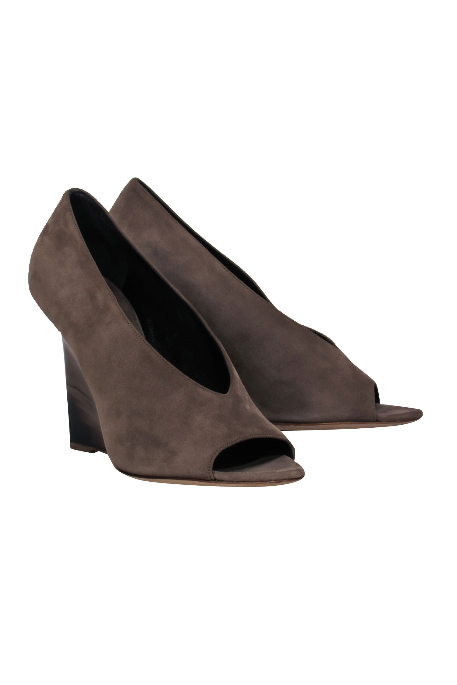 Burberry Taupe Suede Slip-On Wedges with Marbled Heel - Size 10