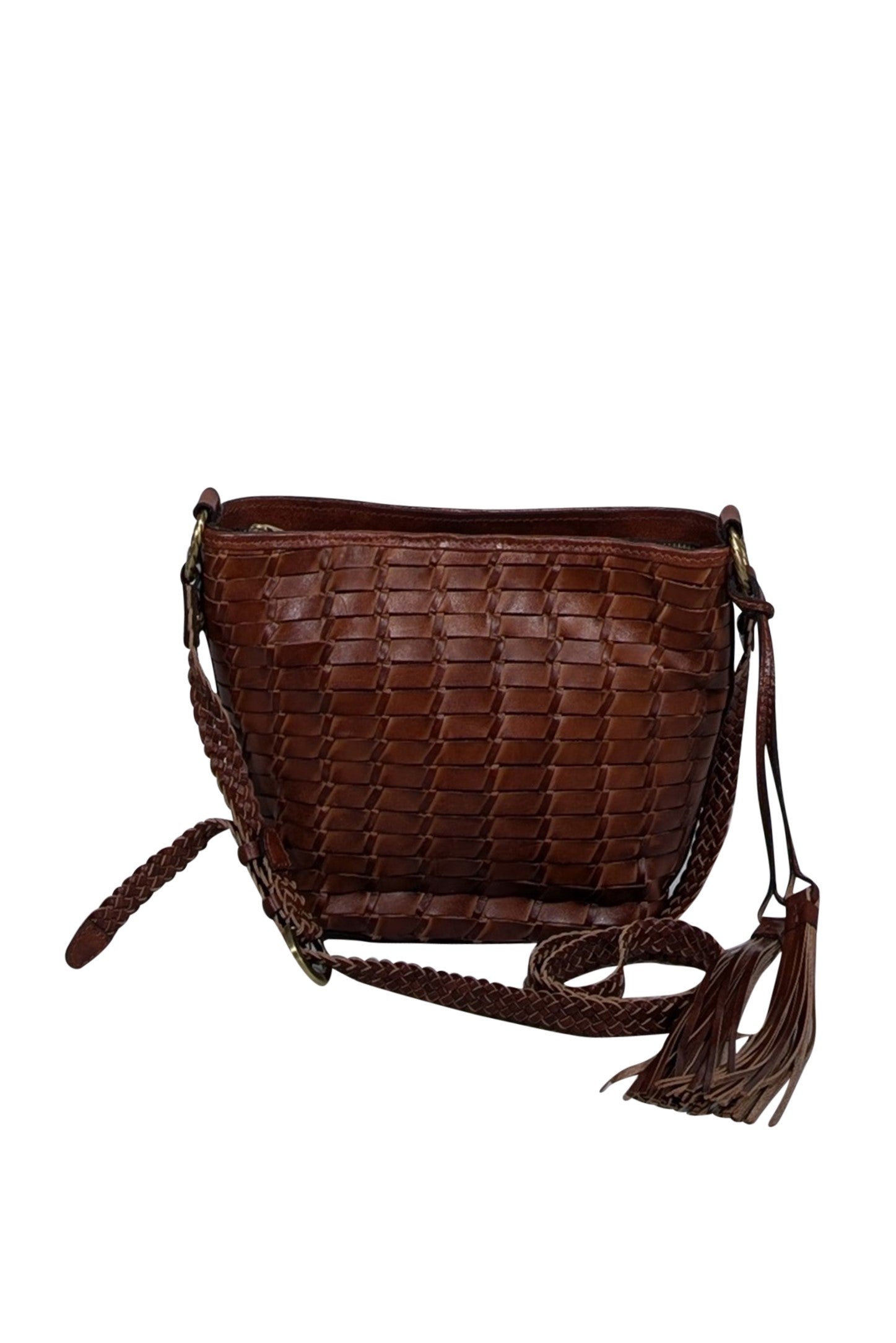 Patricia Nash - Stunning Cognac Leather Woven Crossbody Bag