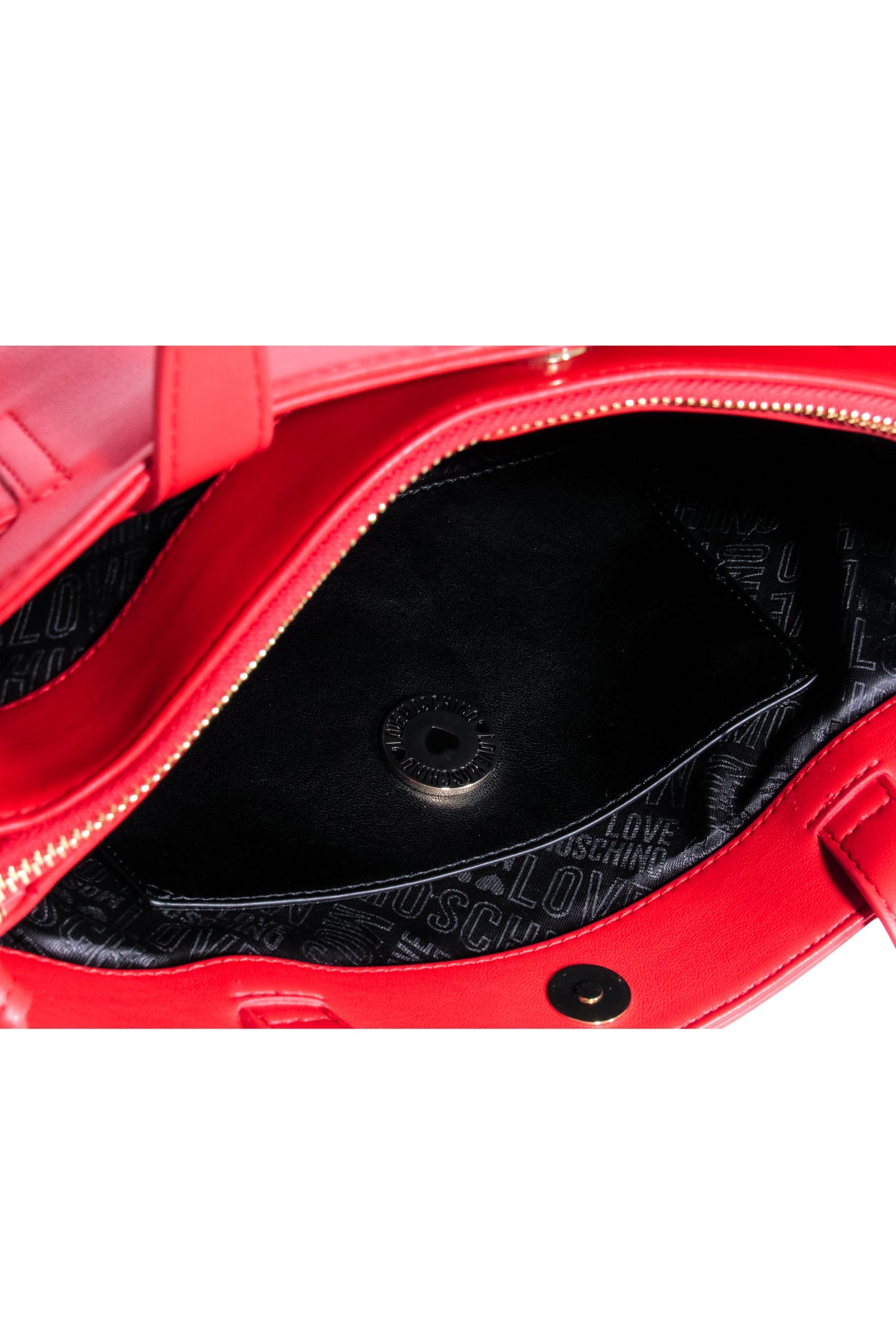 Love Moschino Red Faux Leather Satchel Bag with Gold Chain Heart Detail