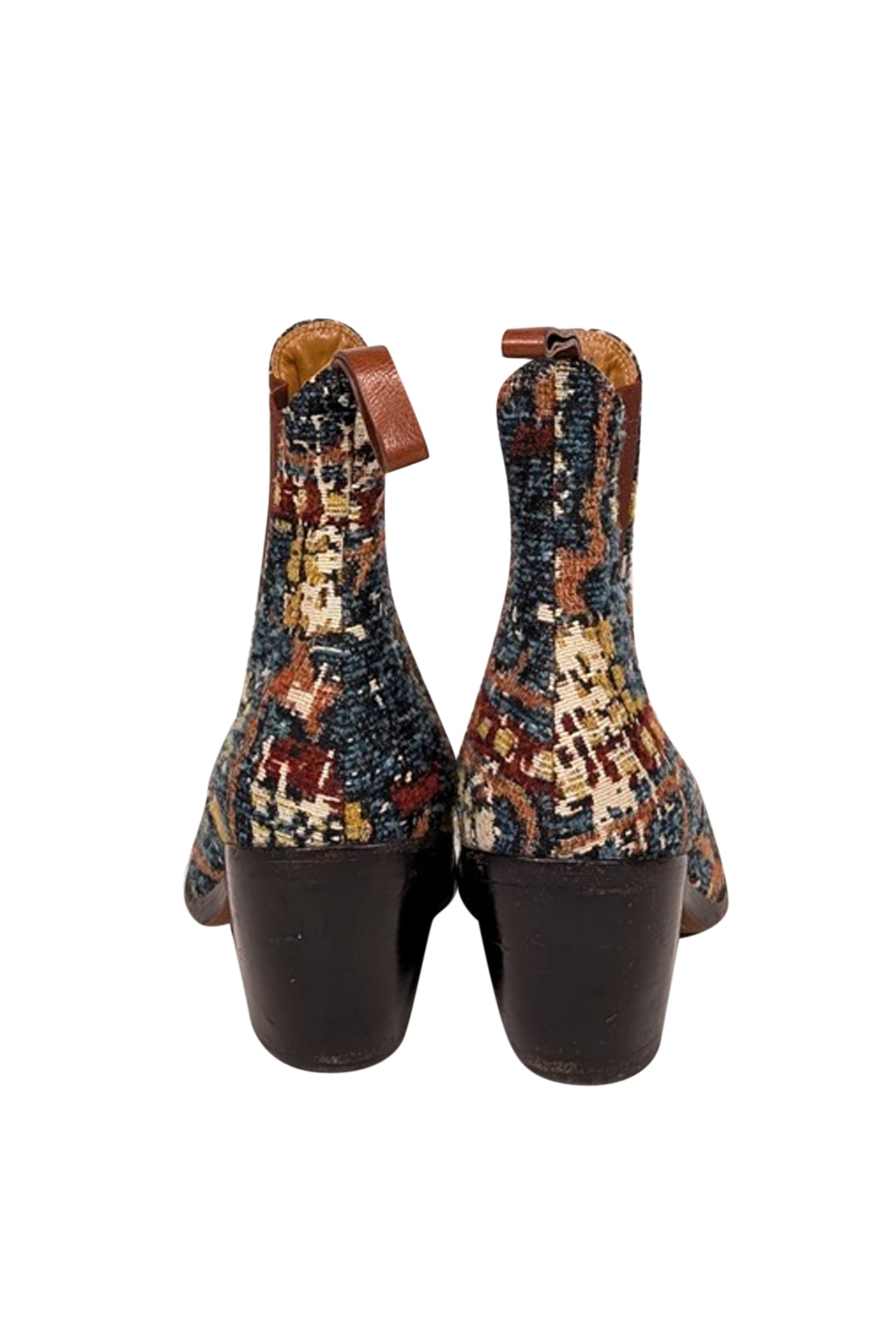 Chloe's Gorgeous Teal, Cream & Brown Boucle Short Boots - Size 8.5