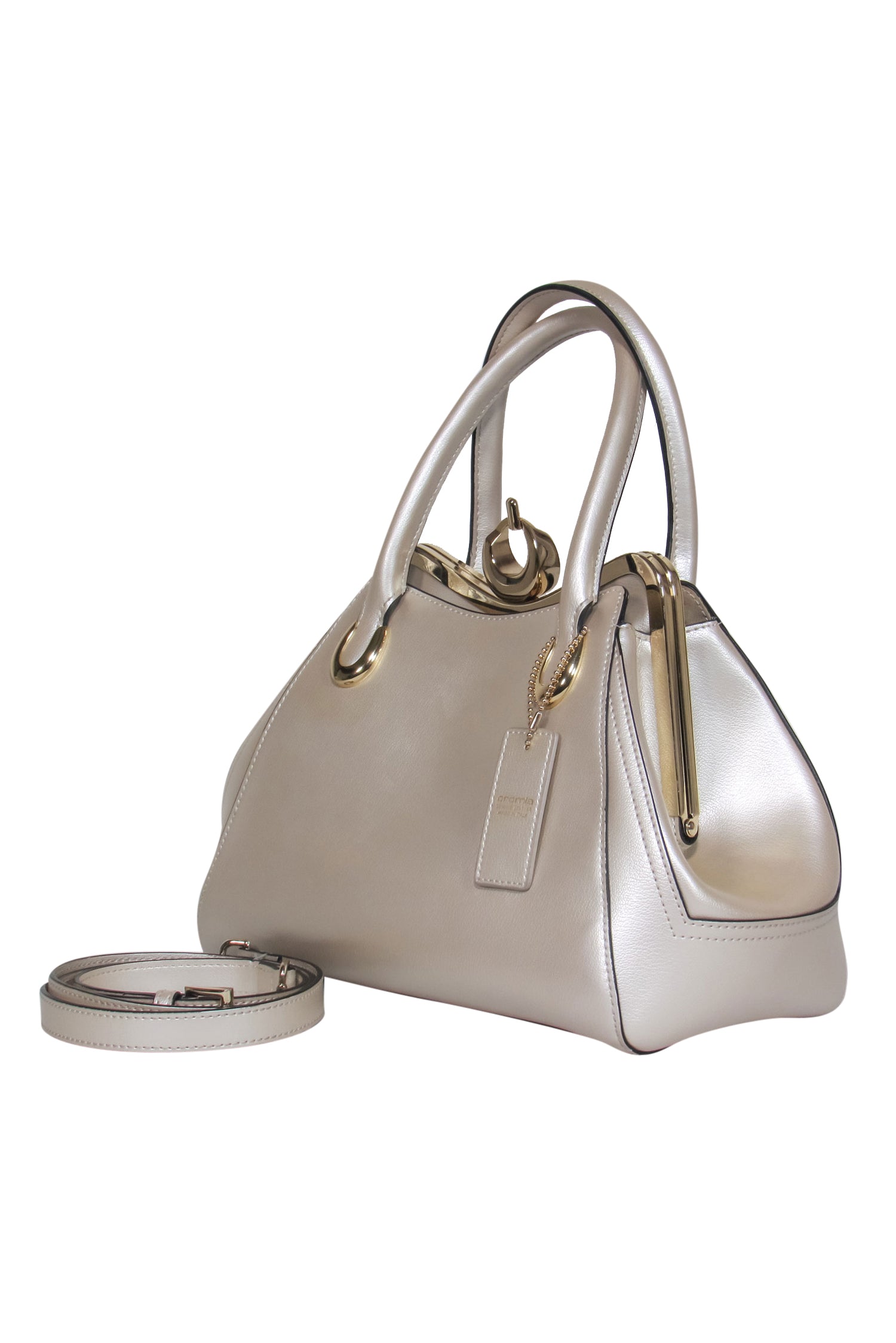Cromia Creamy Convertible Leather Purse with Gorgeous Gold Frame