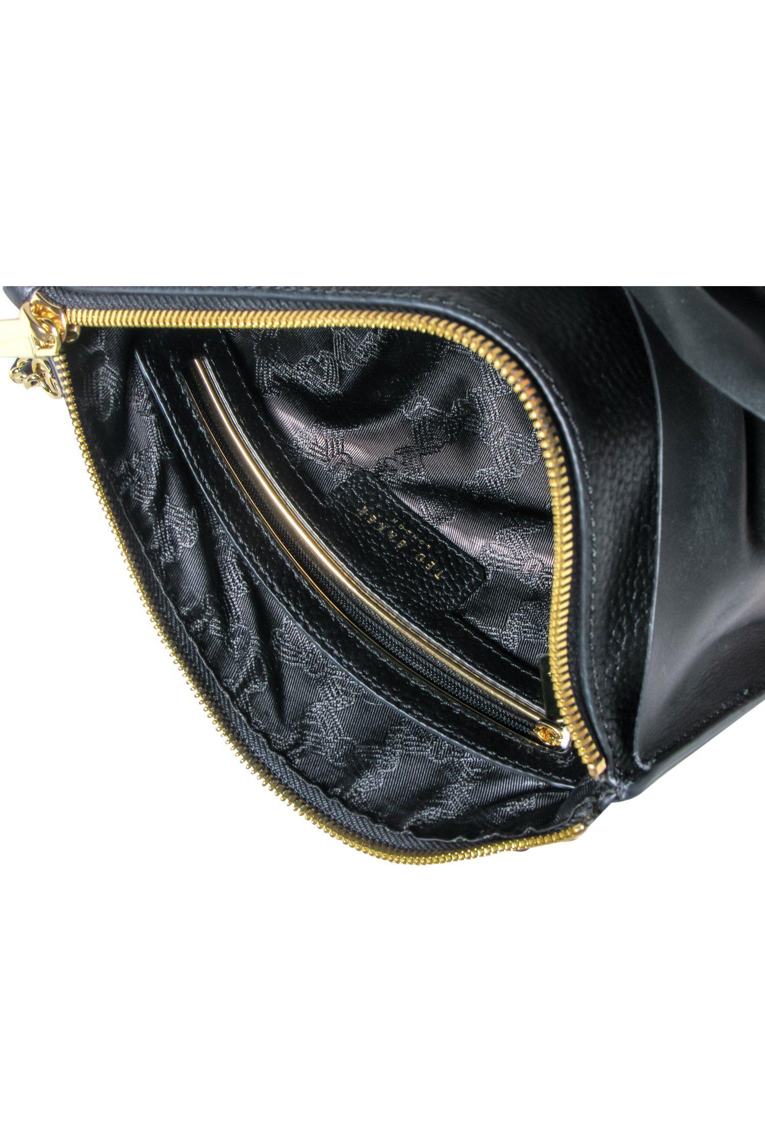 Ted Baker Darrina - Black Pebbled Leather Chain Crossbody Bag with Bow