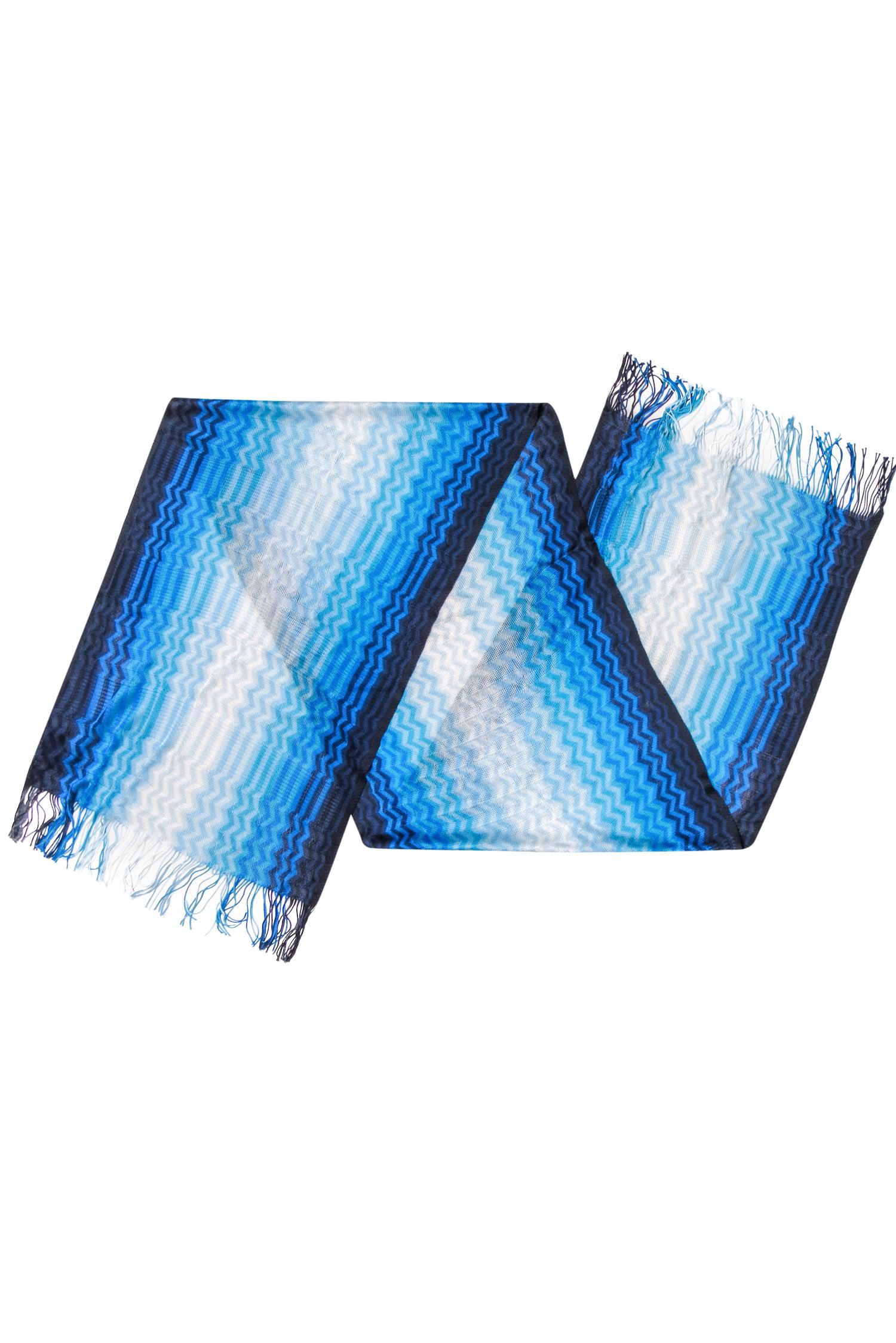Missoni's Stunning Blue & White Ombre Chevron Knit Scarf with Fringe