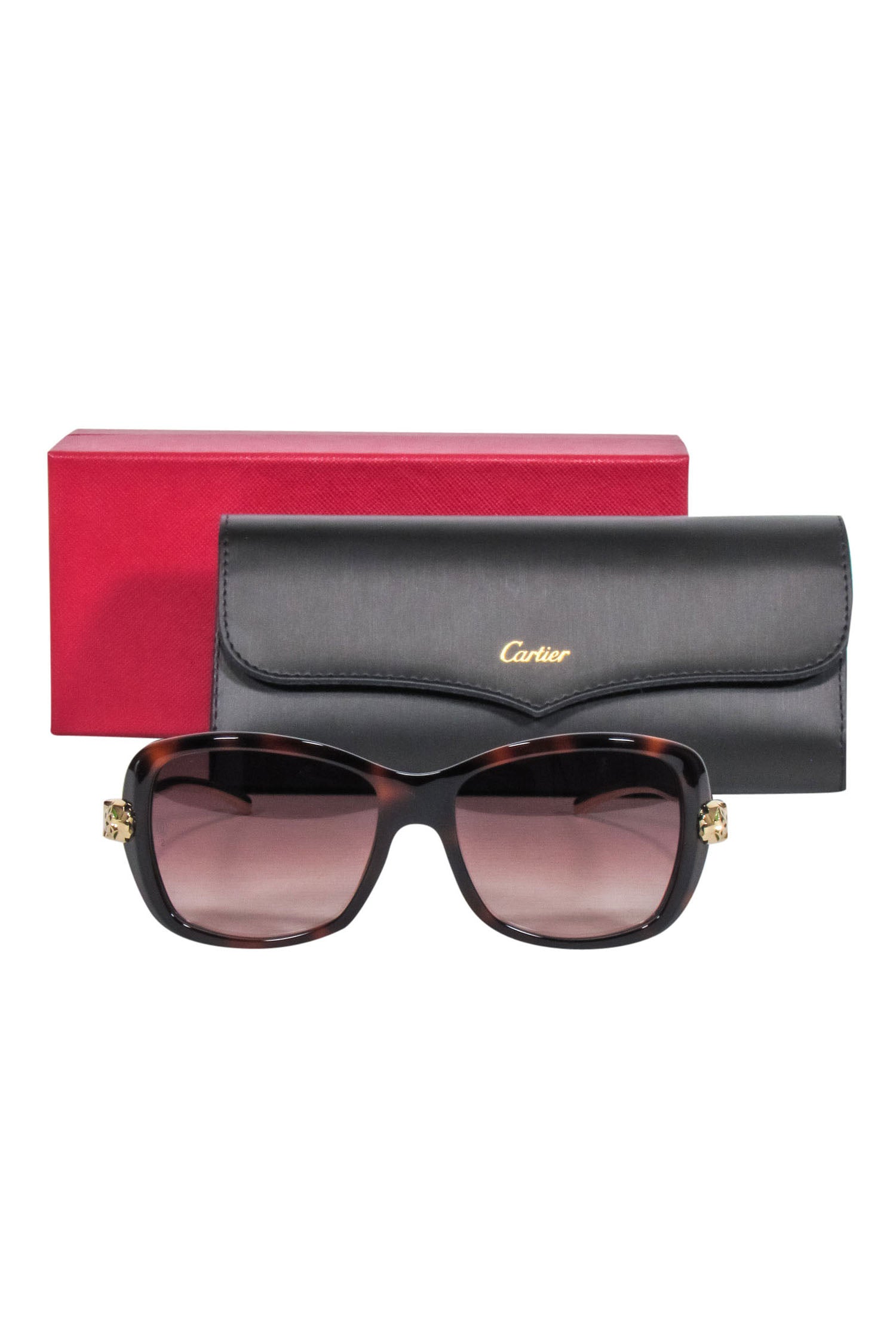 Cartier - Stylish Brown Tortoise Sunglasses with Gold Legs