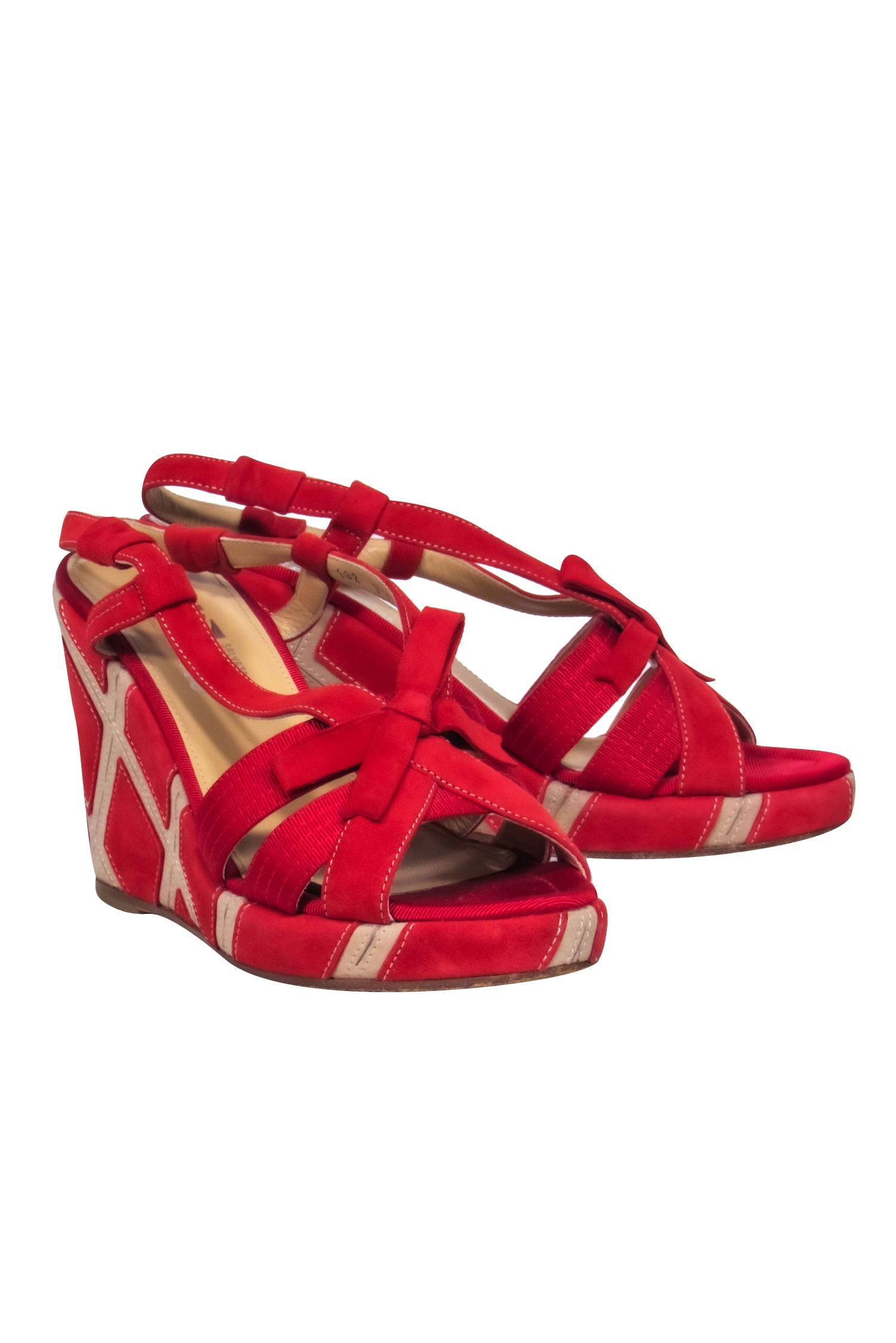Ferragamo Red Suede Dreamy Open Toe Strappy Slingback Wedges - Size 9