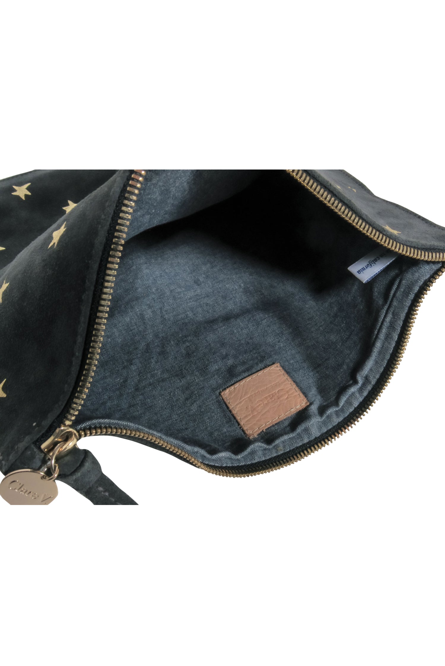 Clare V. - Stylish Grey Suede Pouch with Eye - Catching Metallic Gold Stars and Zippered Top