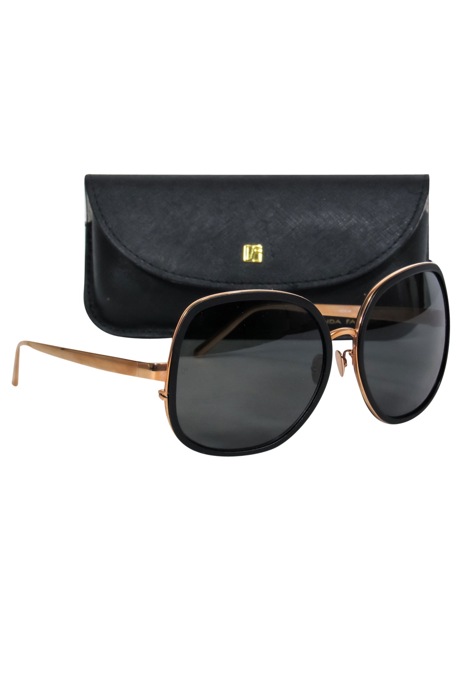 Linda Farrow - Stunning Black Matte Oversized Round Sunglasses with Gold - Toned Frame
