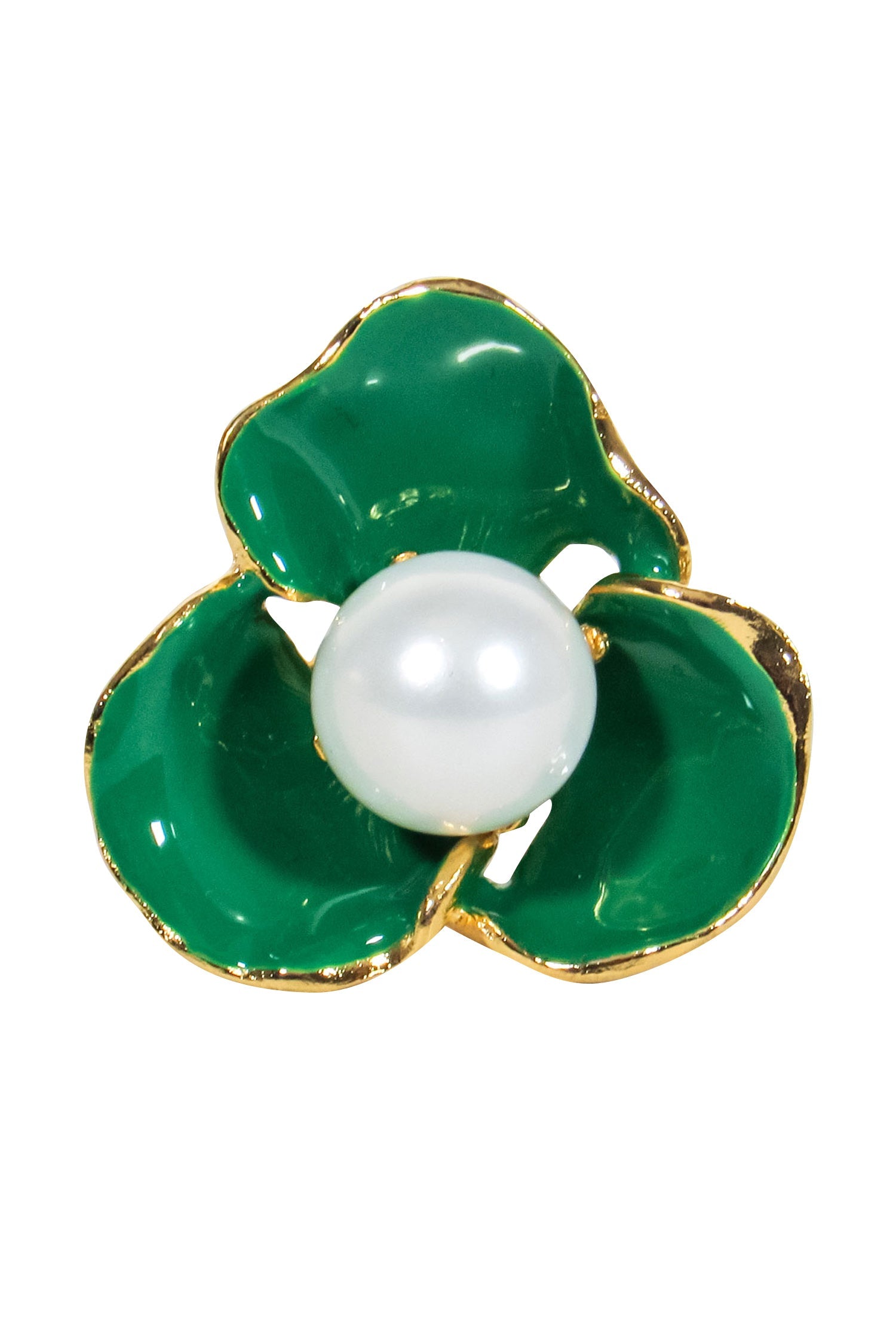 Frances Valentine's Enchanting Gold Ring with Green Flower and Pearl (Size 7)
