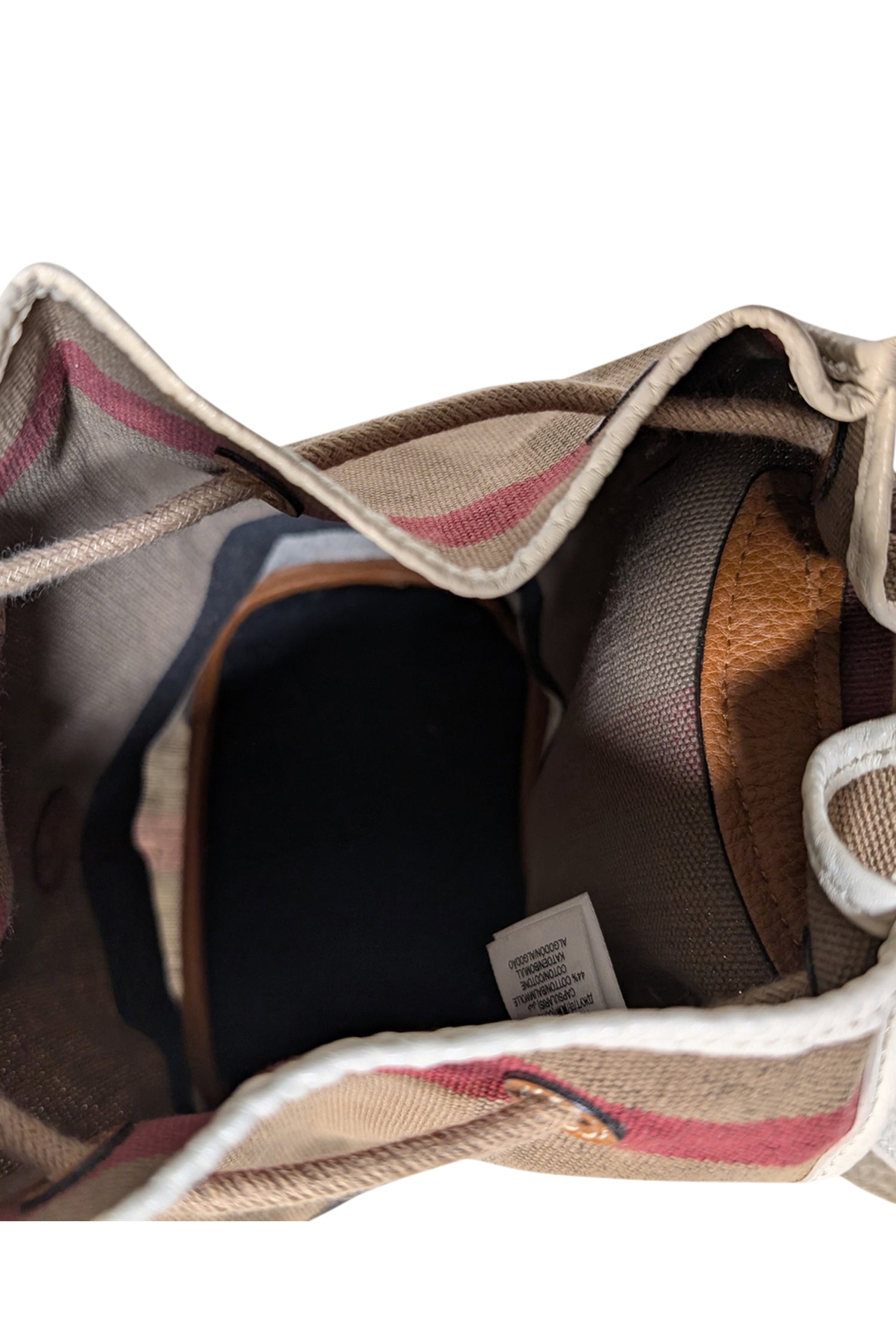 Burberry's Chic Beige Signature Plaid Mini Drawstring Backpack