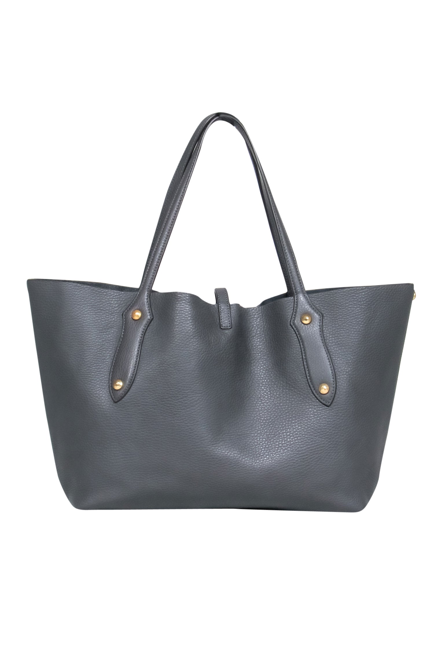 Annabel Ingall's Elegant Grey Pebble Leather Tote Bag with Gorgeous Gold-Toned Hardware