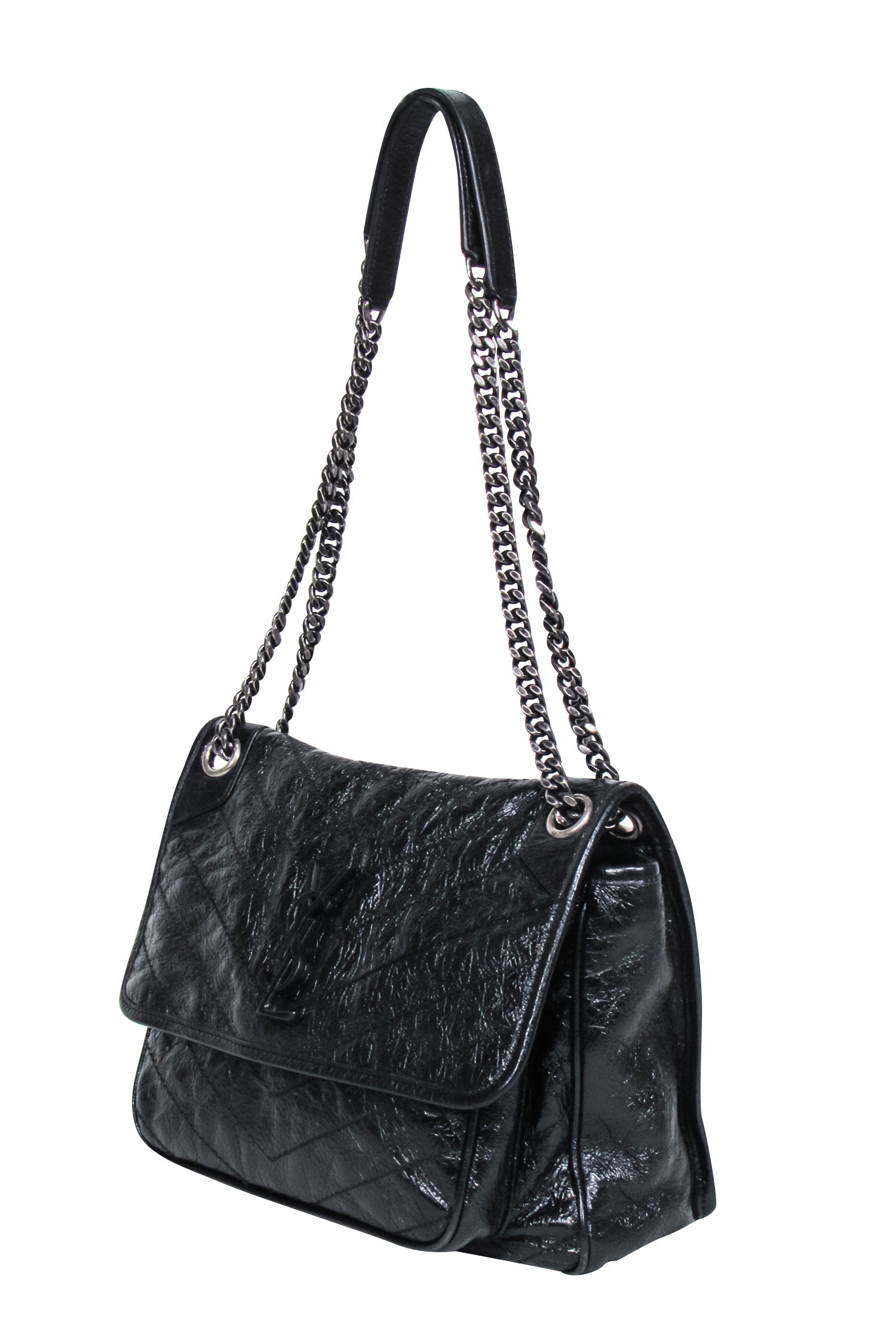 Yves Saint Laurent - Stunning Black Patent Leather Chevron Niki Shoulder Bag