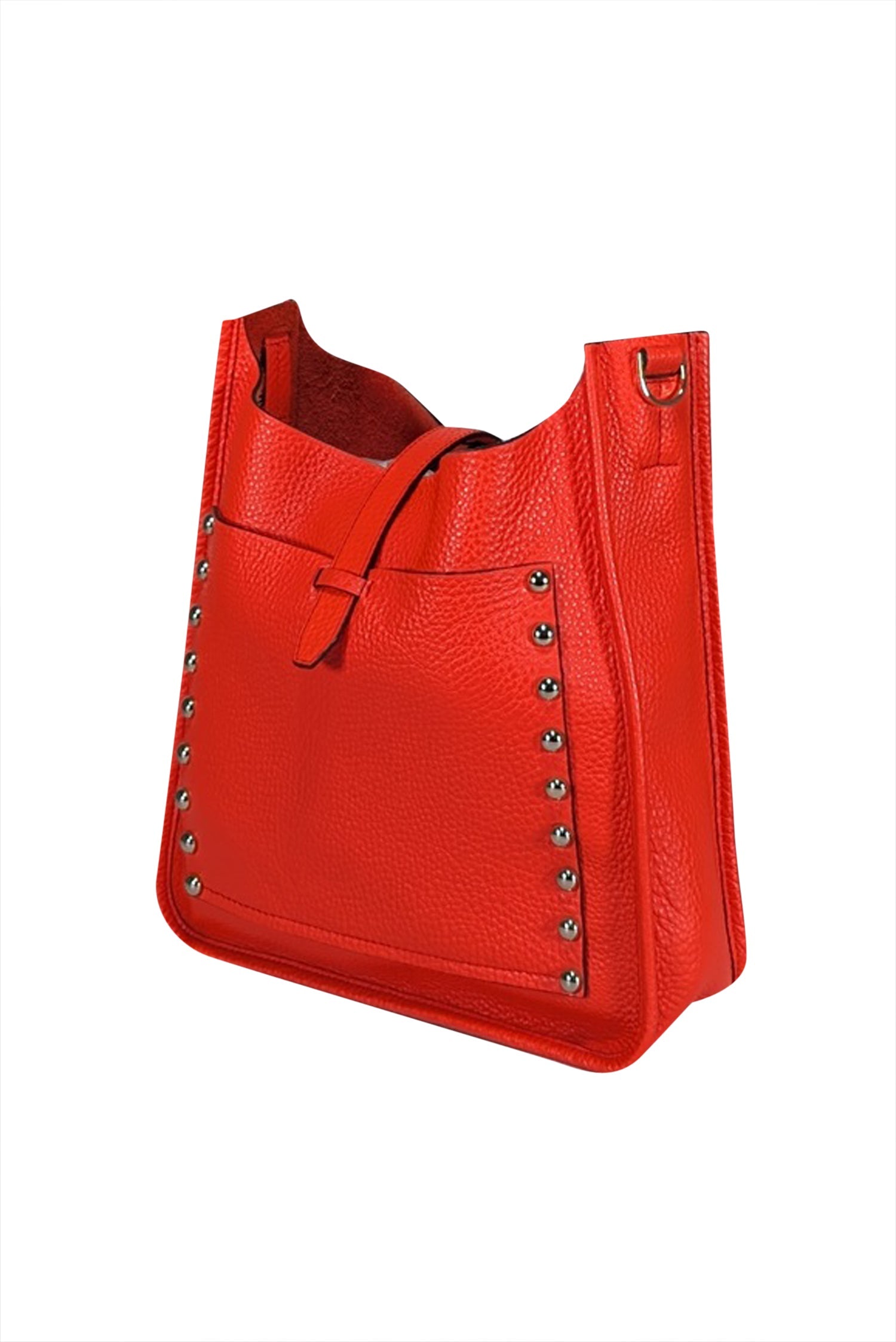 Rebecca Minkoff Coral Red Studded Pebbled Leather Crossbody Bag - A Must - Have Fashion Accessory