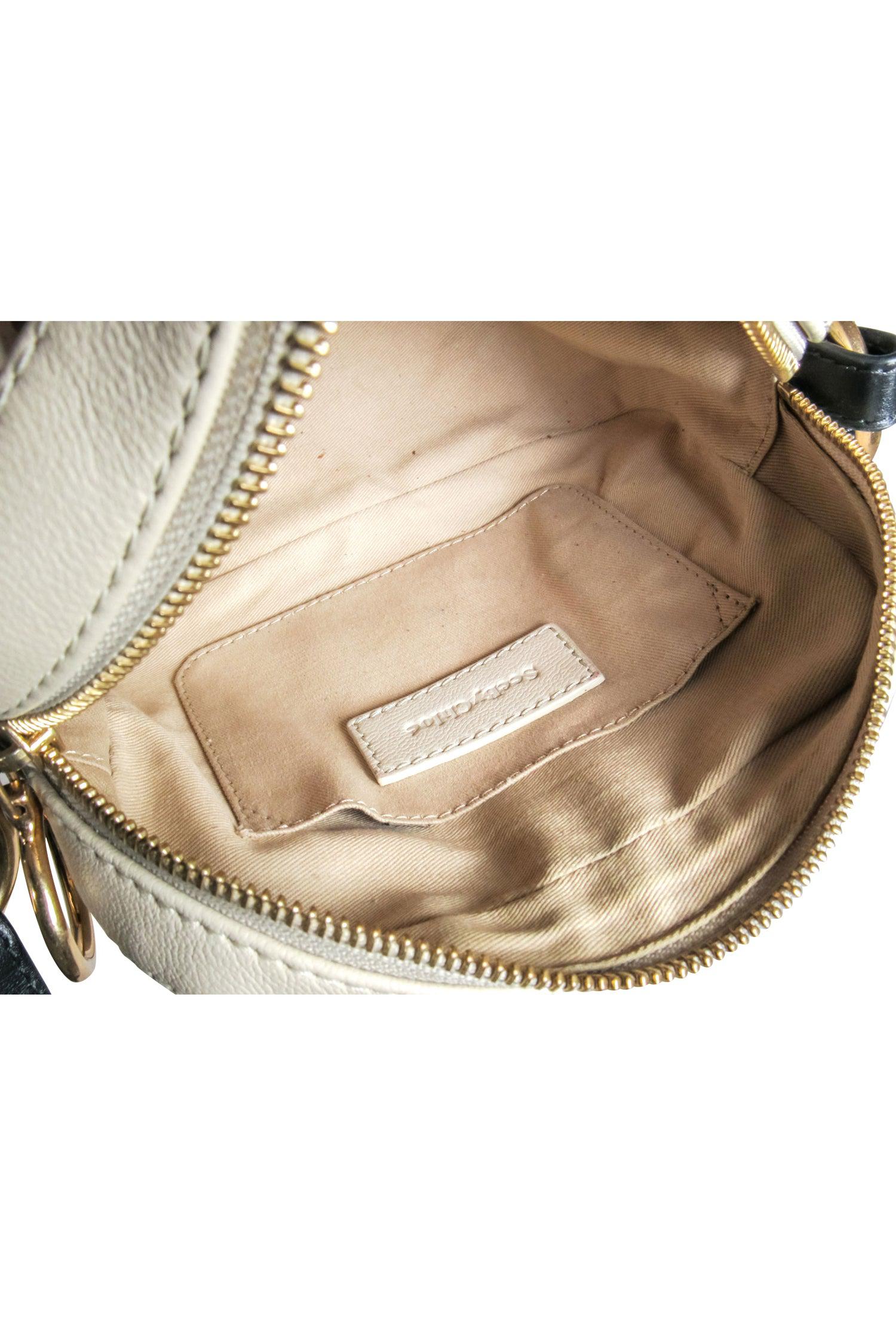 See by Chloe Beige Leather Crossbody Bag with Black Strap
