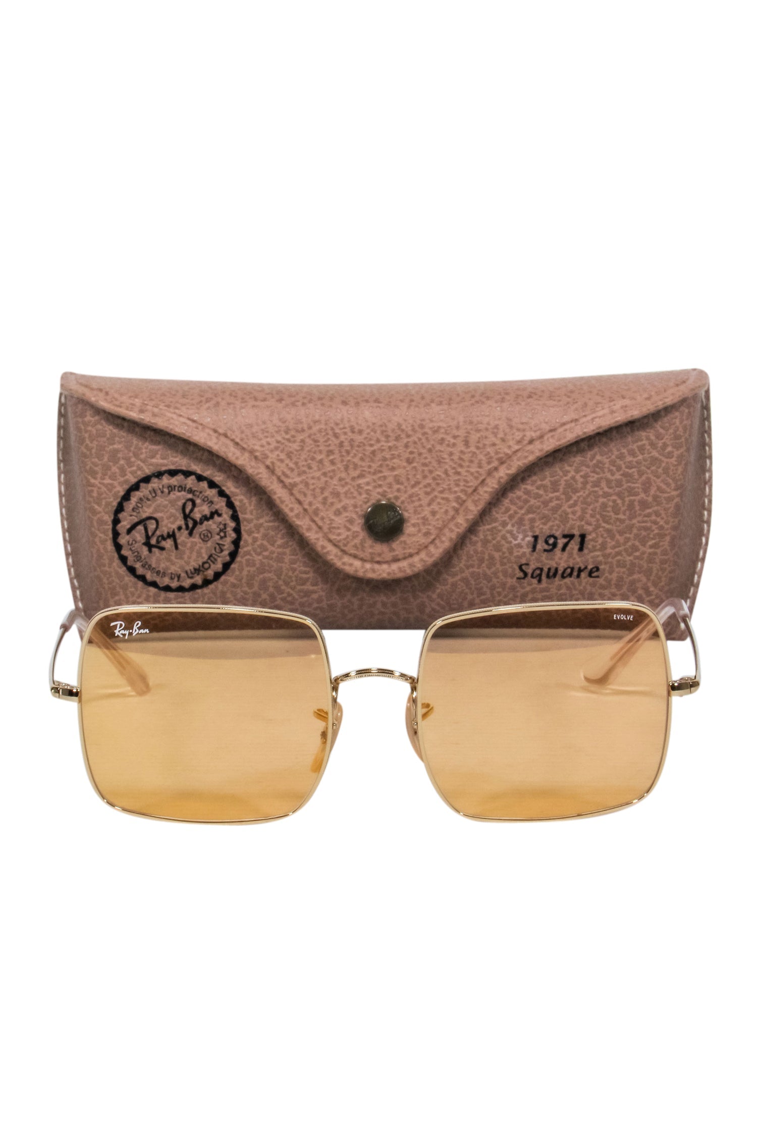 Ray-Ban Gold Square Sunglasses with Stunning Orange Tinted Lenses