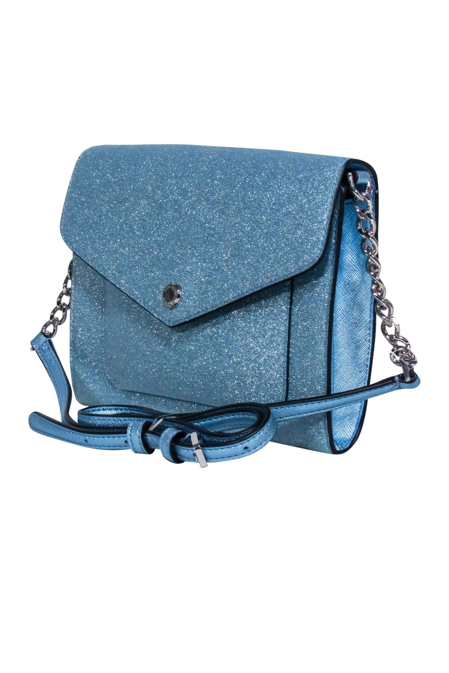 Kate Spade Light Blue Glitter Fold-Over Crossbody Bag - Sparkle Everywhere!