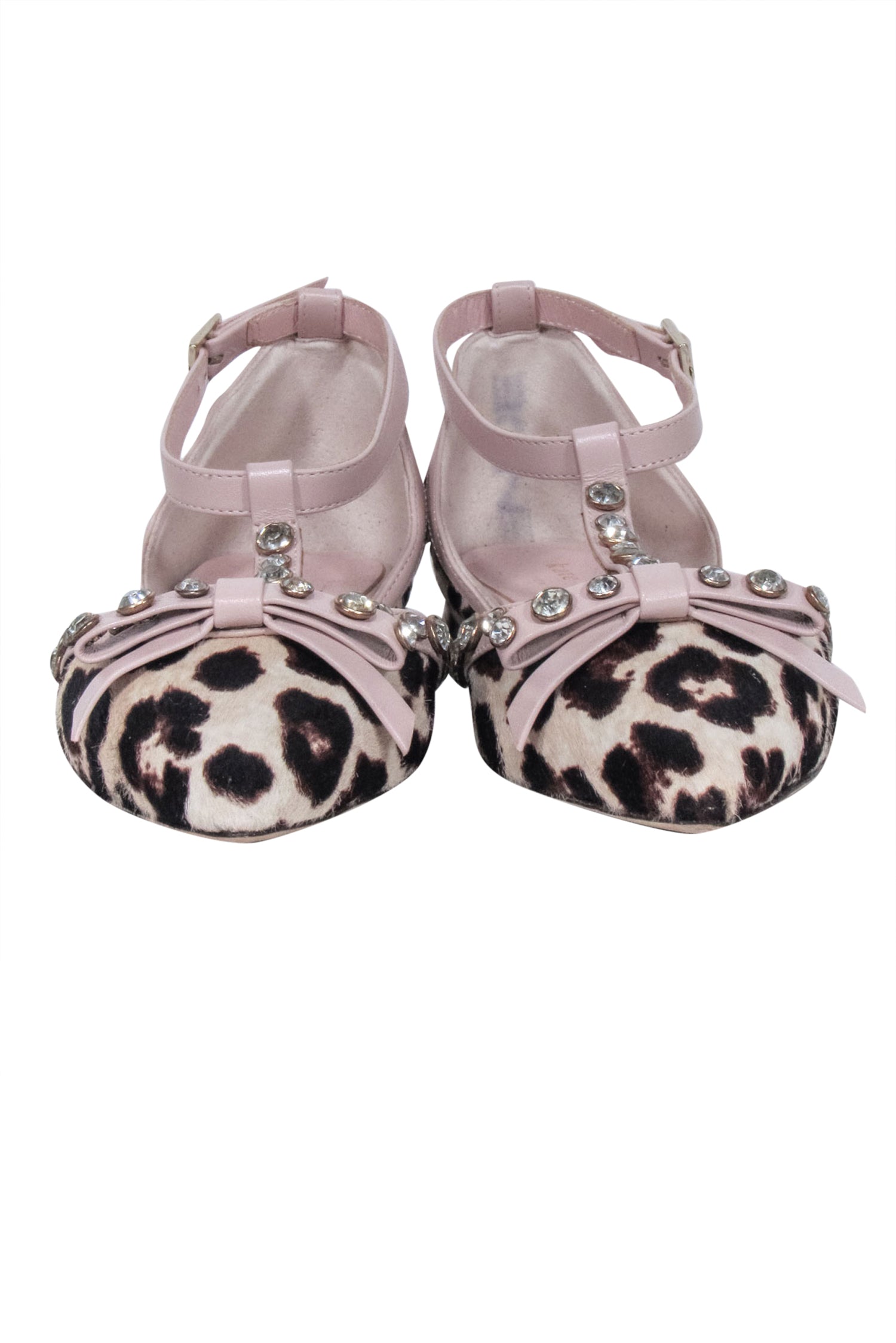 Kate Spade Leopard Print Flats with Jeweled Bow Straps - Size 6, Beige, Brown & Black