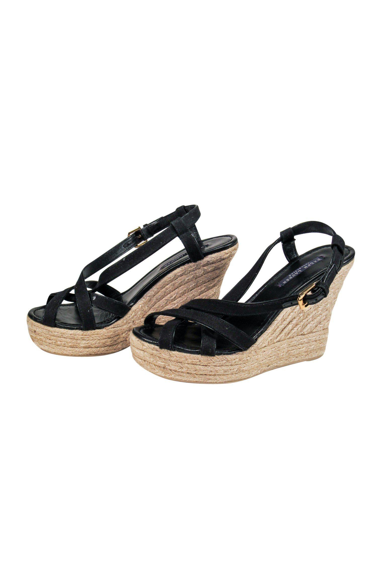 Ralph Lauren Collection - Stylish Black Strappy Espadrilles in Size 11