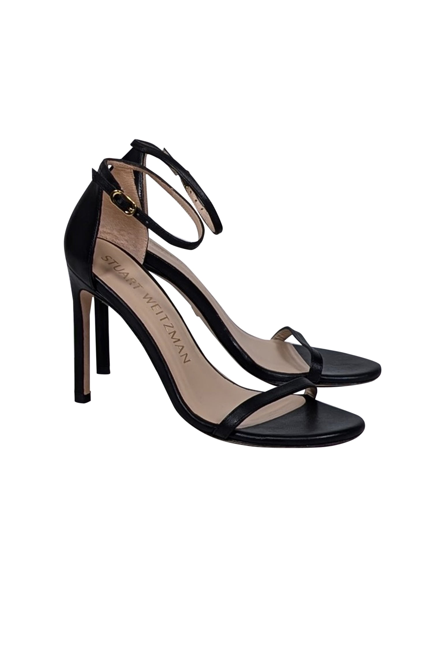 Stuart Weitzman's Irresistible Black Leather Open Toe Heels - Size 7.5
