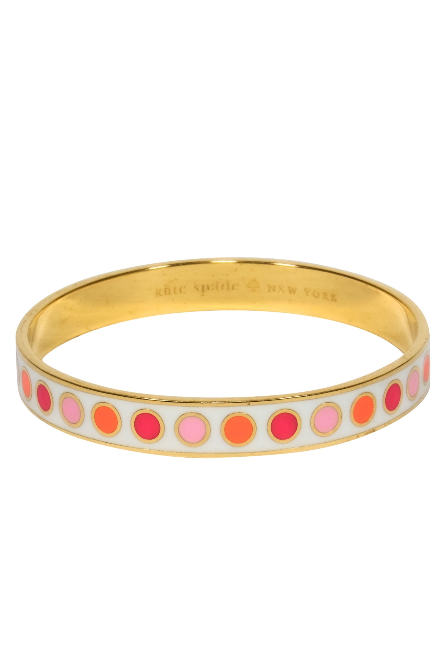 Kate Spade - Stunning Gold, White & Pink Polka Dot 'Make Your Mark' Engraved Bangle
