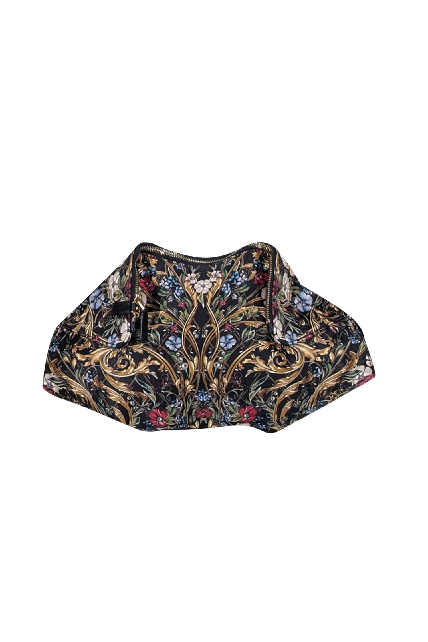 Alexander McQueen - Stunning Black & Gold Floral Satin Manta Clutch Bag