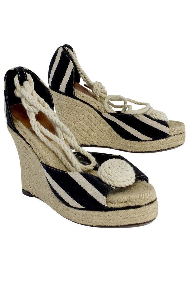 Gorgeous Kate Spade Black & Cream Striped Espadrille Wedges in Size 9 - Grab Yours Now!