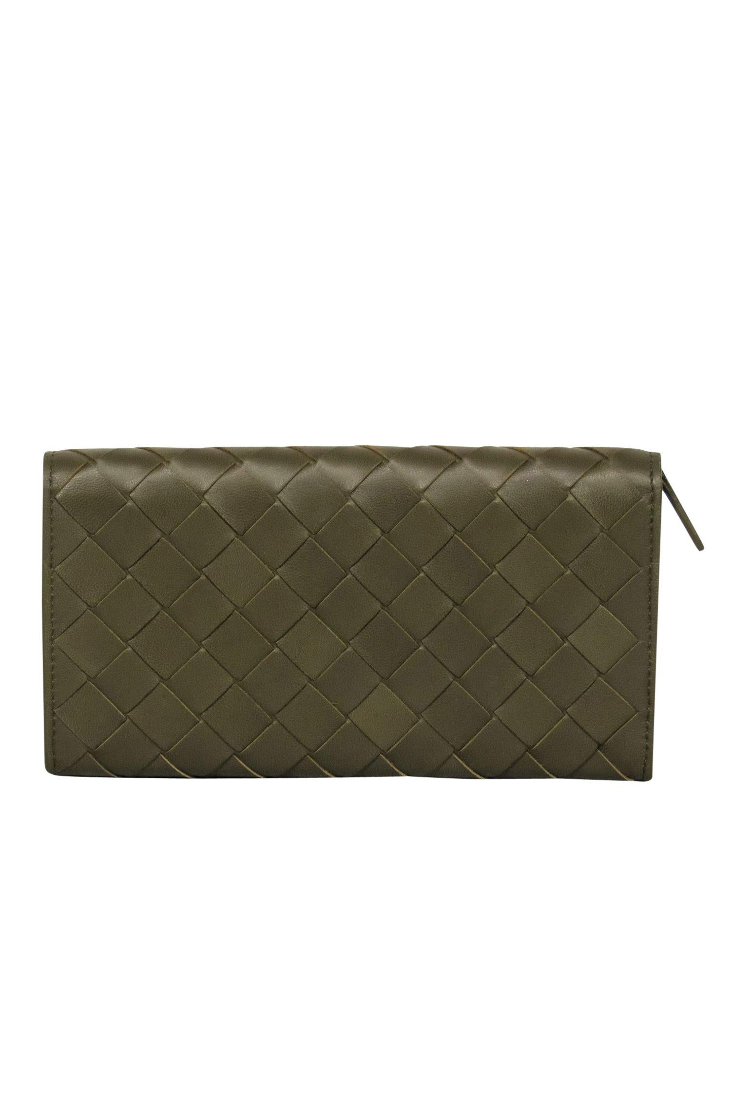 Bottega Veneta Olive Green Woven Leather Snap Wallet - A Touch of Italian Luxury