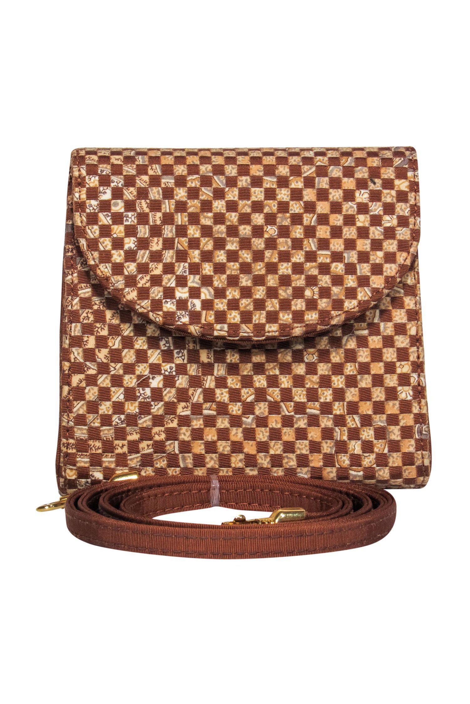Etro's Stylish Brown & Beige Checkered Mini Crossbody Bag