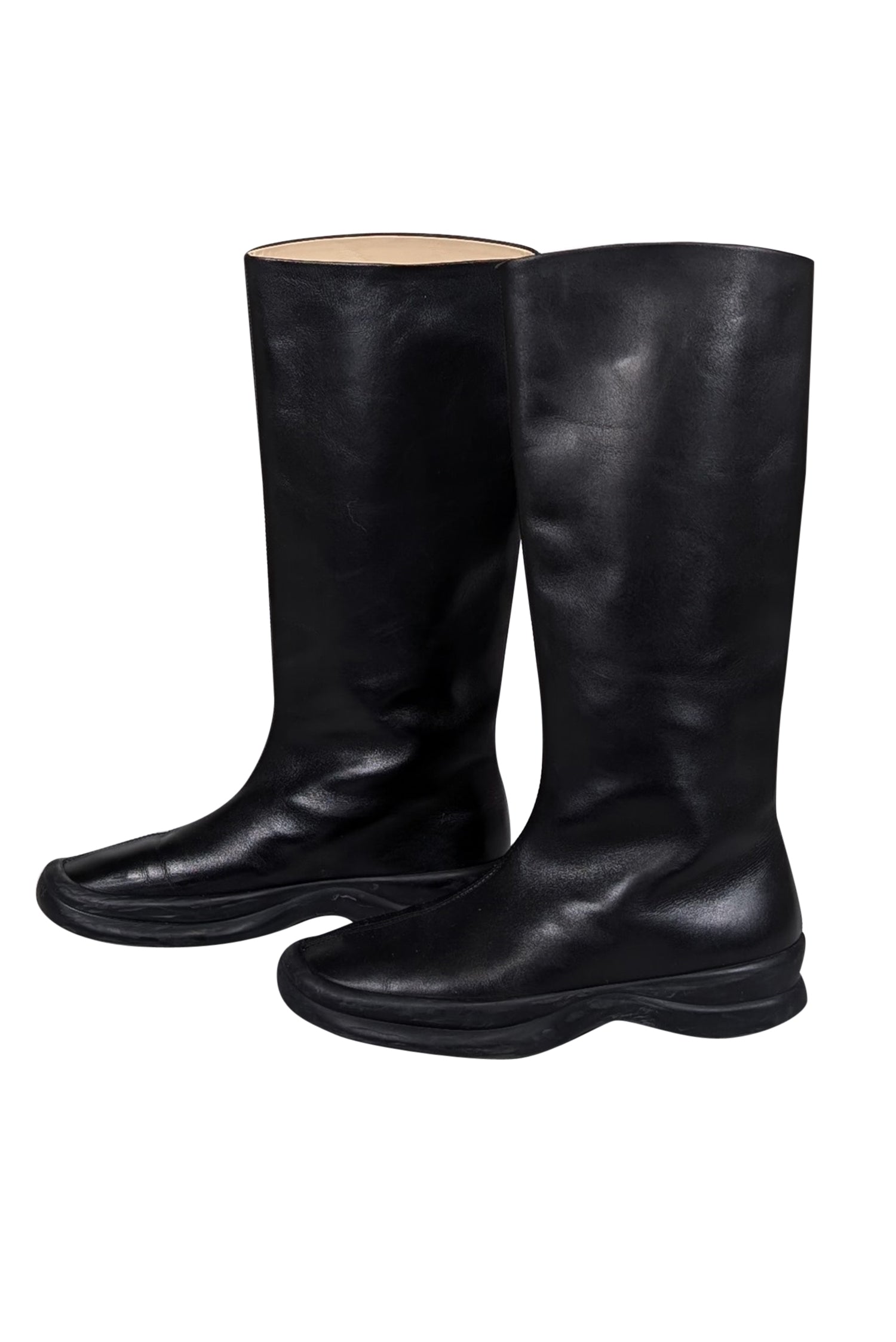 The Row - Edgy Black Tall Leather Slip-On Boots in Size 7.5