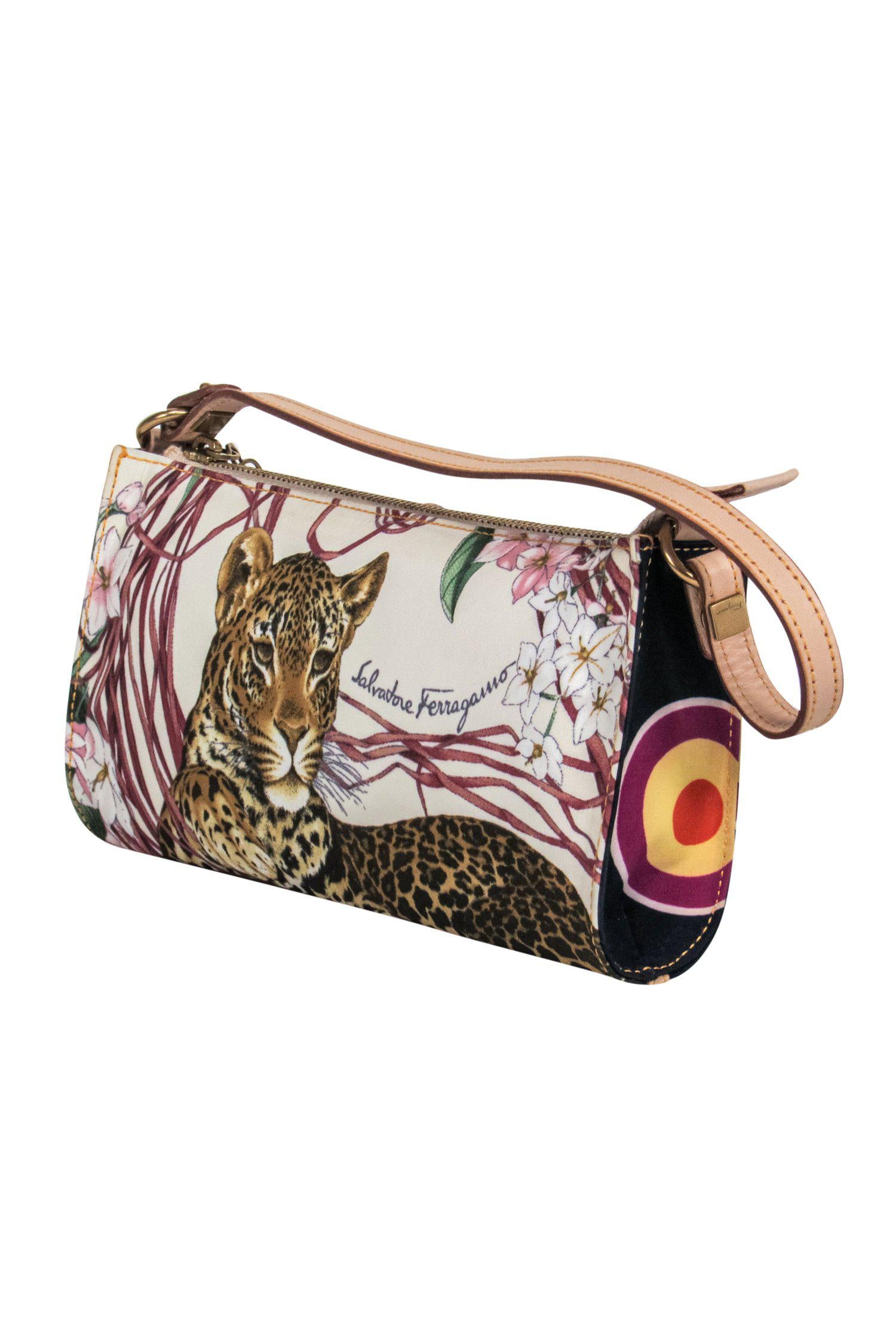 Ferragamo - Exquisite Ivory & Multicolored Safari Print Mini Handbag