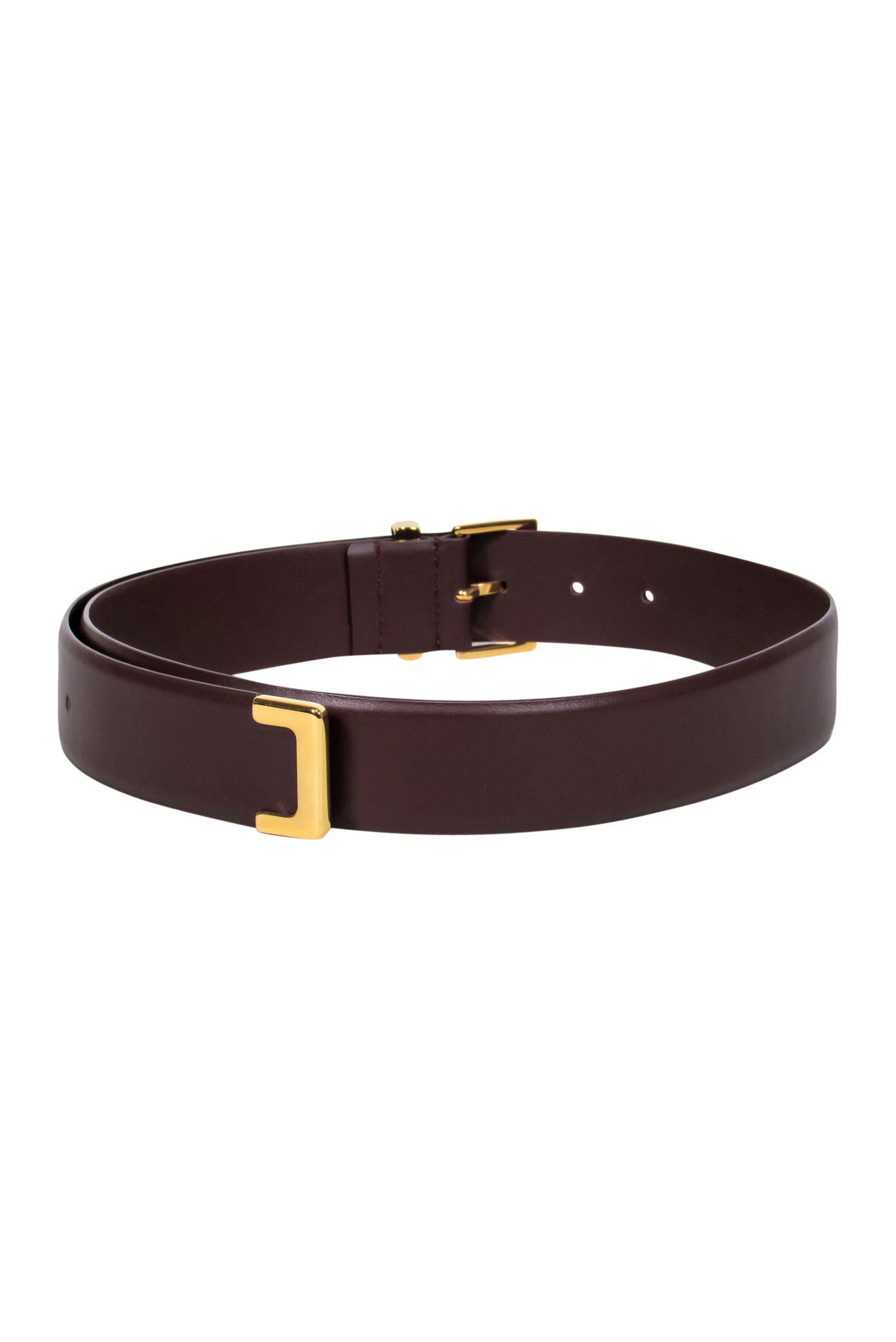 Khaite's Luxurious Brown Leather Belt with Gold Buckle