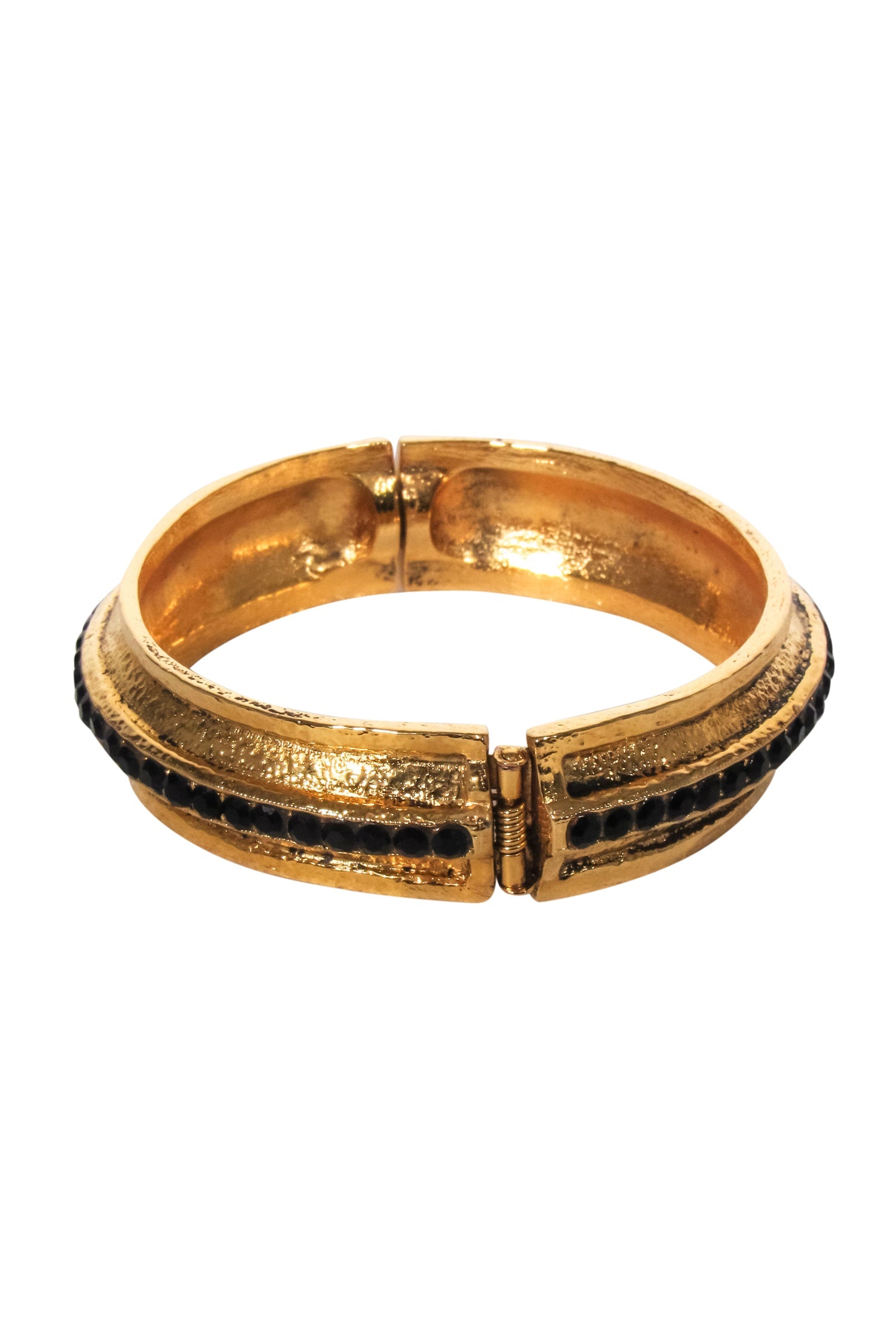 Larisa Barrera's Glamorous Brassy Gold Magnetic Cuff with Onyx Stones
