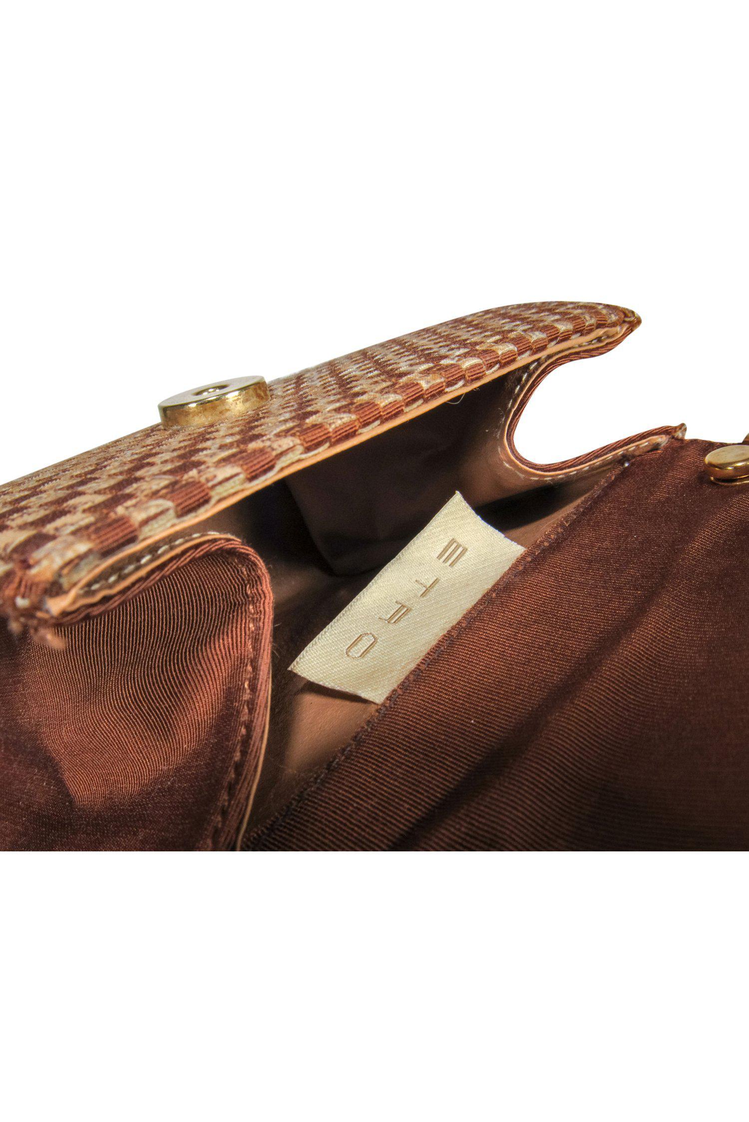 Etro's Stylish Brown & Beige Checkered Mini Crossbody Bag