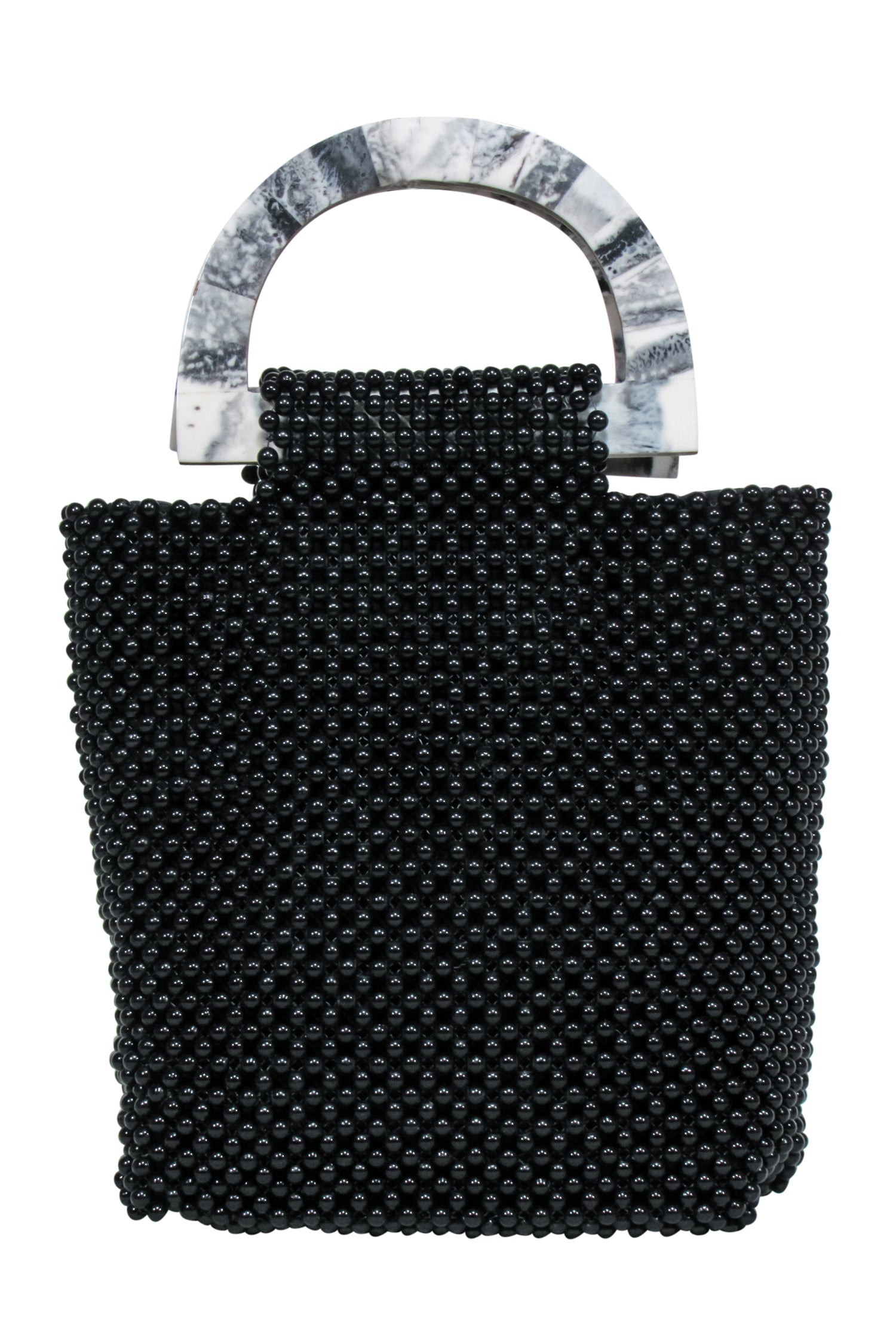 Cleobella - Stunning Black Beaded Handbag with Marble Handles