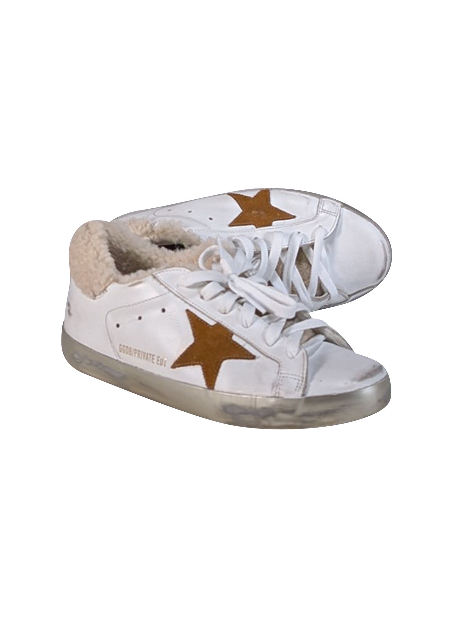 Golden Goose Ivory Leather Super-Star Sneakers with Tan Star & Shearling Trim - Size 9