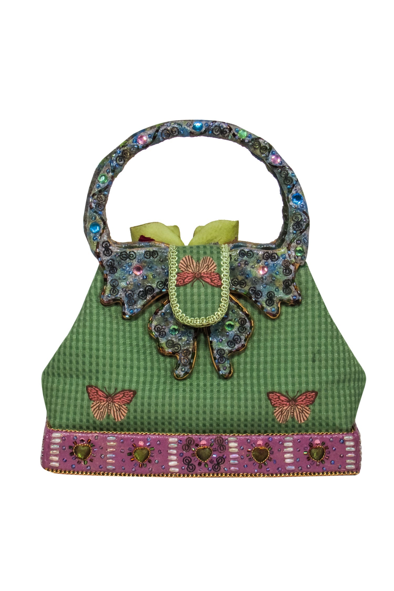 Mary Frances - Enchanting Green Mini Bag with Jewel & Floral Embellishments