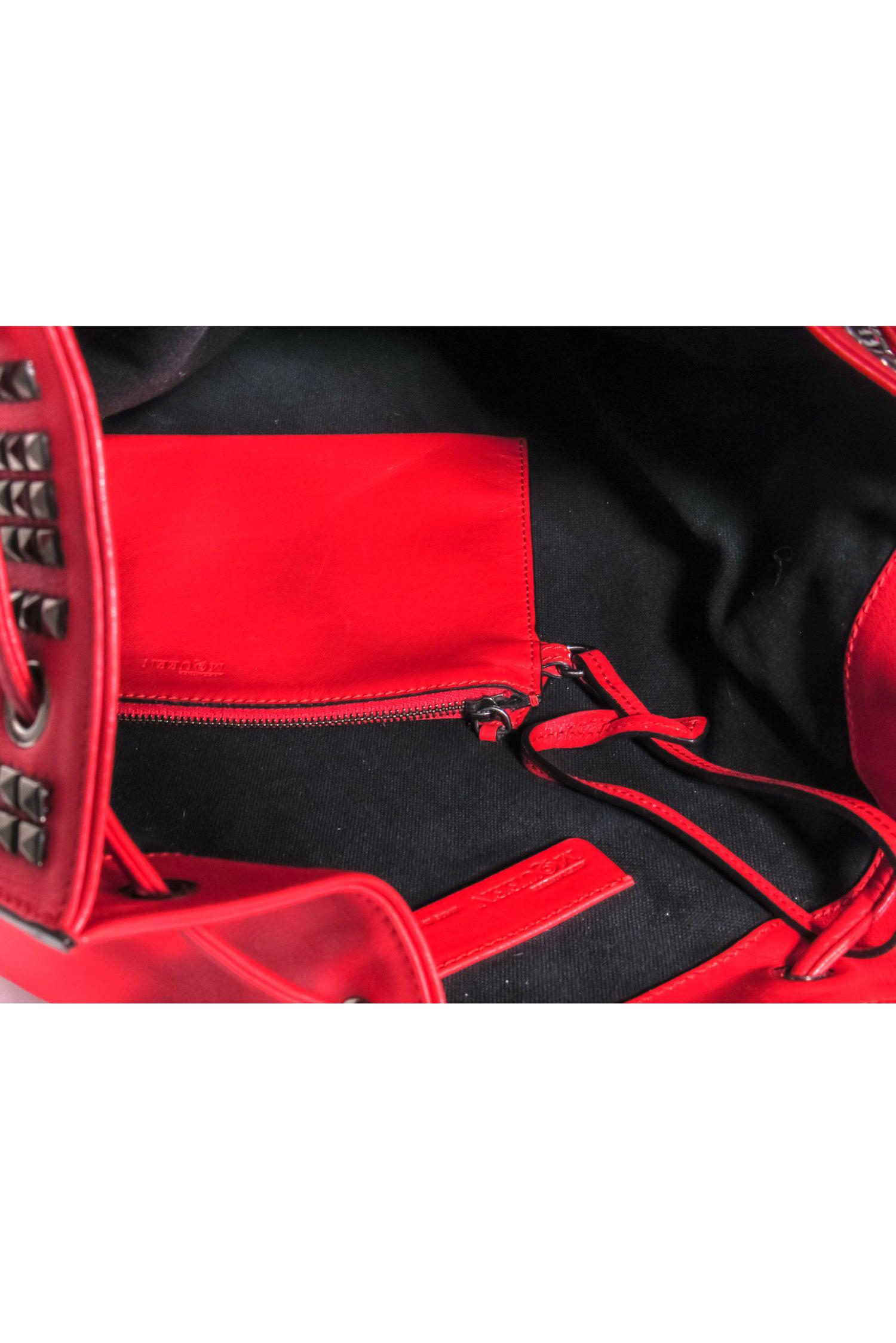 Alexander McQueen Red Leather Studded Front Backpack - Make a Bold Fashion Statement!