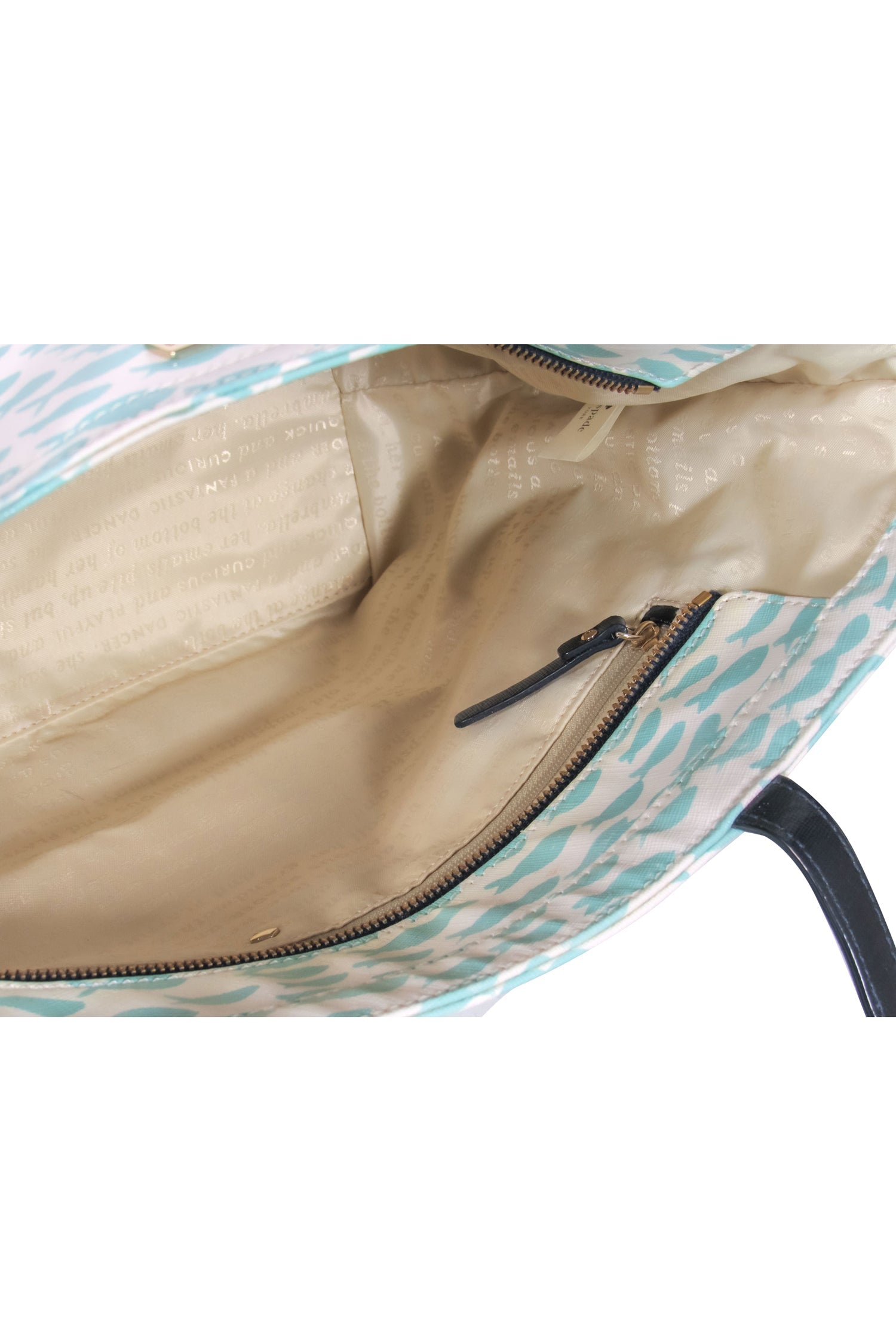 Kate Spade - Stunning White & Blue Fish Print Leather Tote with 'Plenty of Fish in the Sea' Text